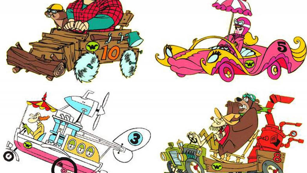 Wacky Races Riding Their Cars Background