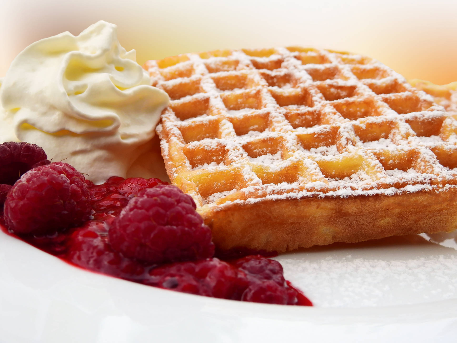Waffle Raspberries Cream Background