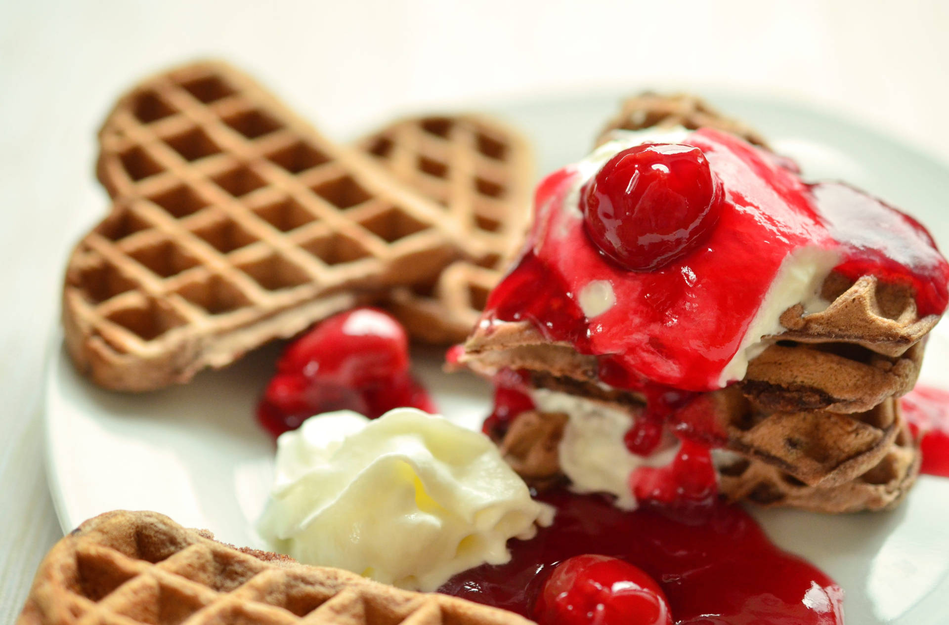Waffles Cherry Cream Topping Background