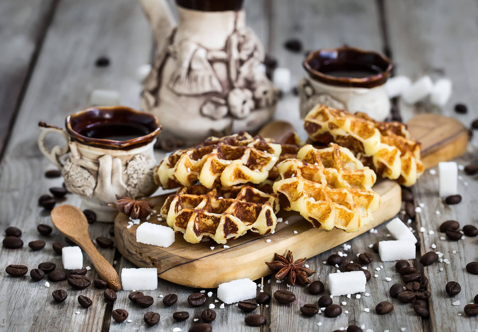 Waffles Star Anise Coffee Background