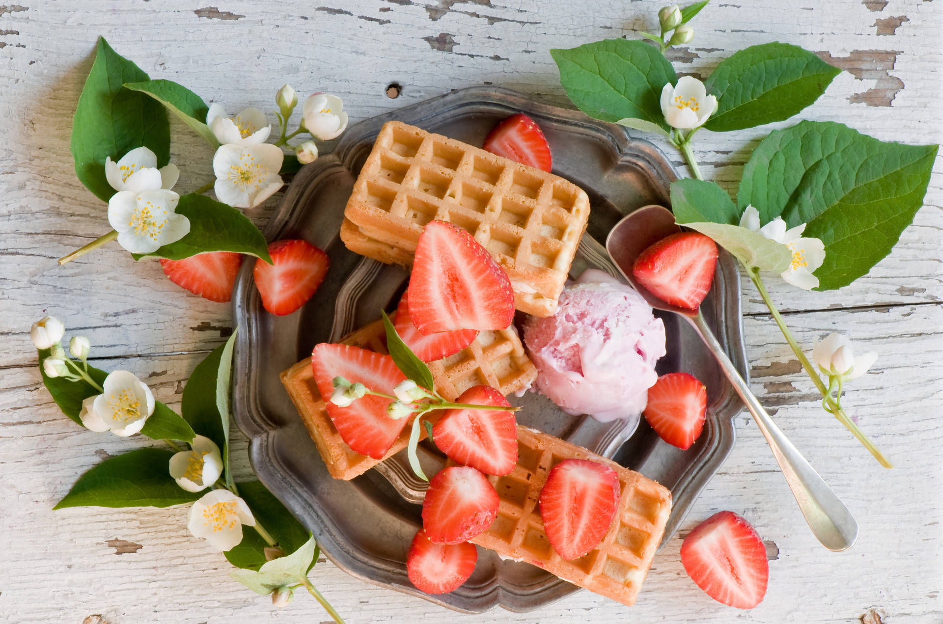 Waffles Strawberry Ice Cream Background