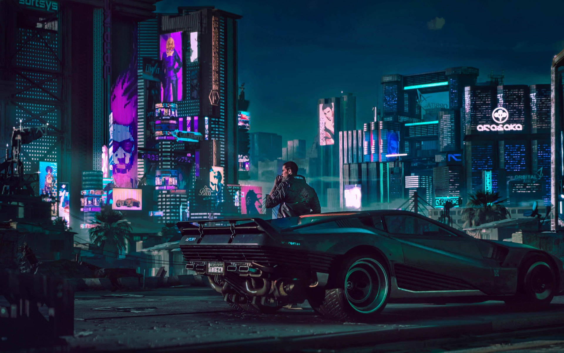 Waiting With A Techno Car Background