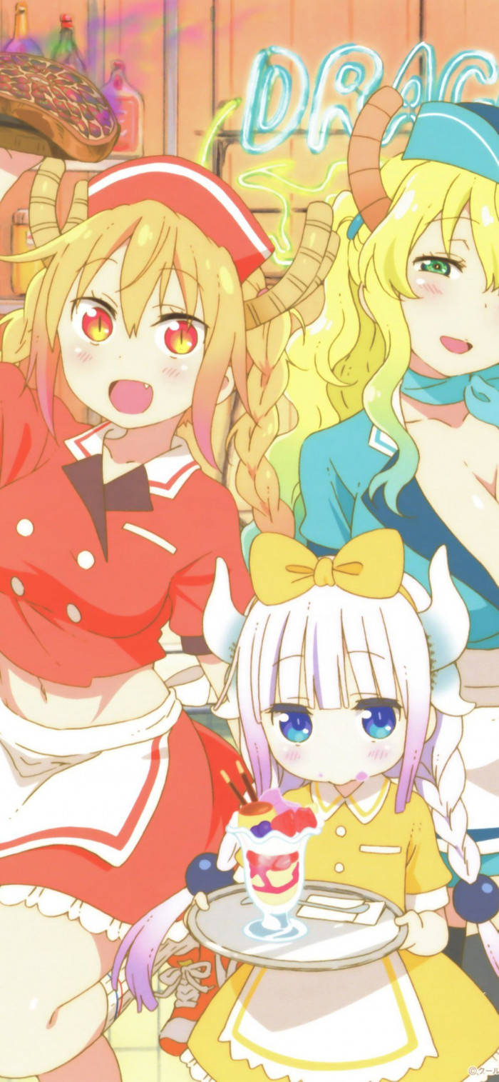 Waitress Tohru, Kanna, And Lucoa Phone Background