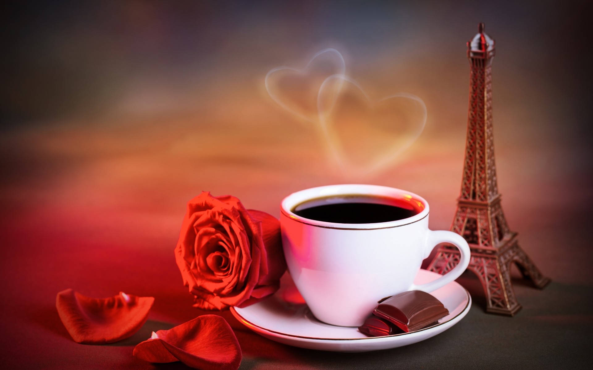 Wake Up And Smell The Coffee, With A Beautiful Red Rose! Background