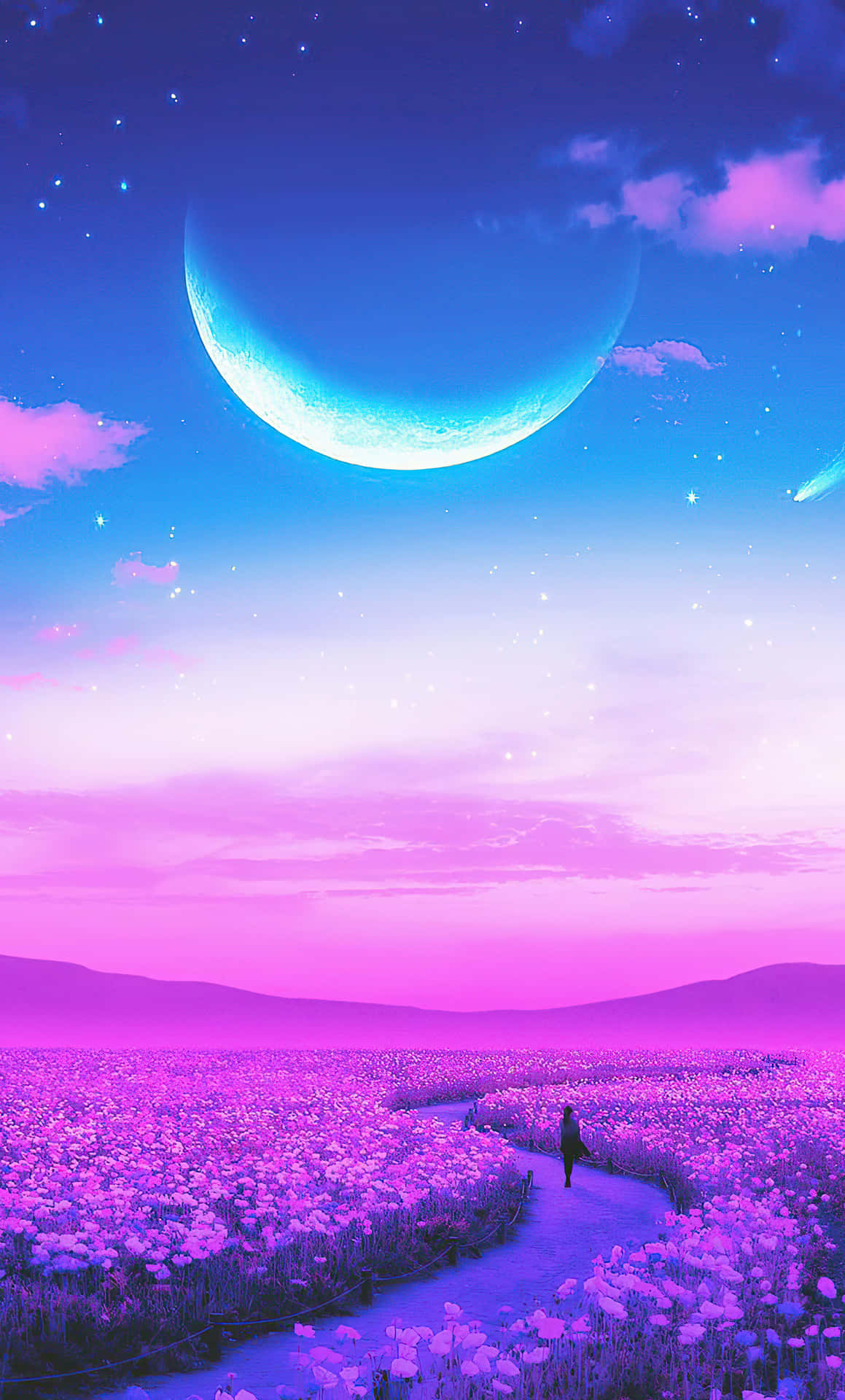 Walking Alone On A Lavender Field Art Background