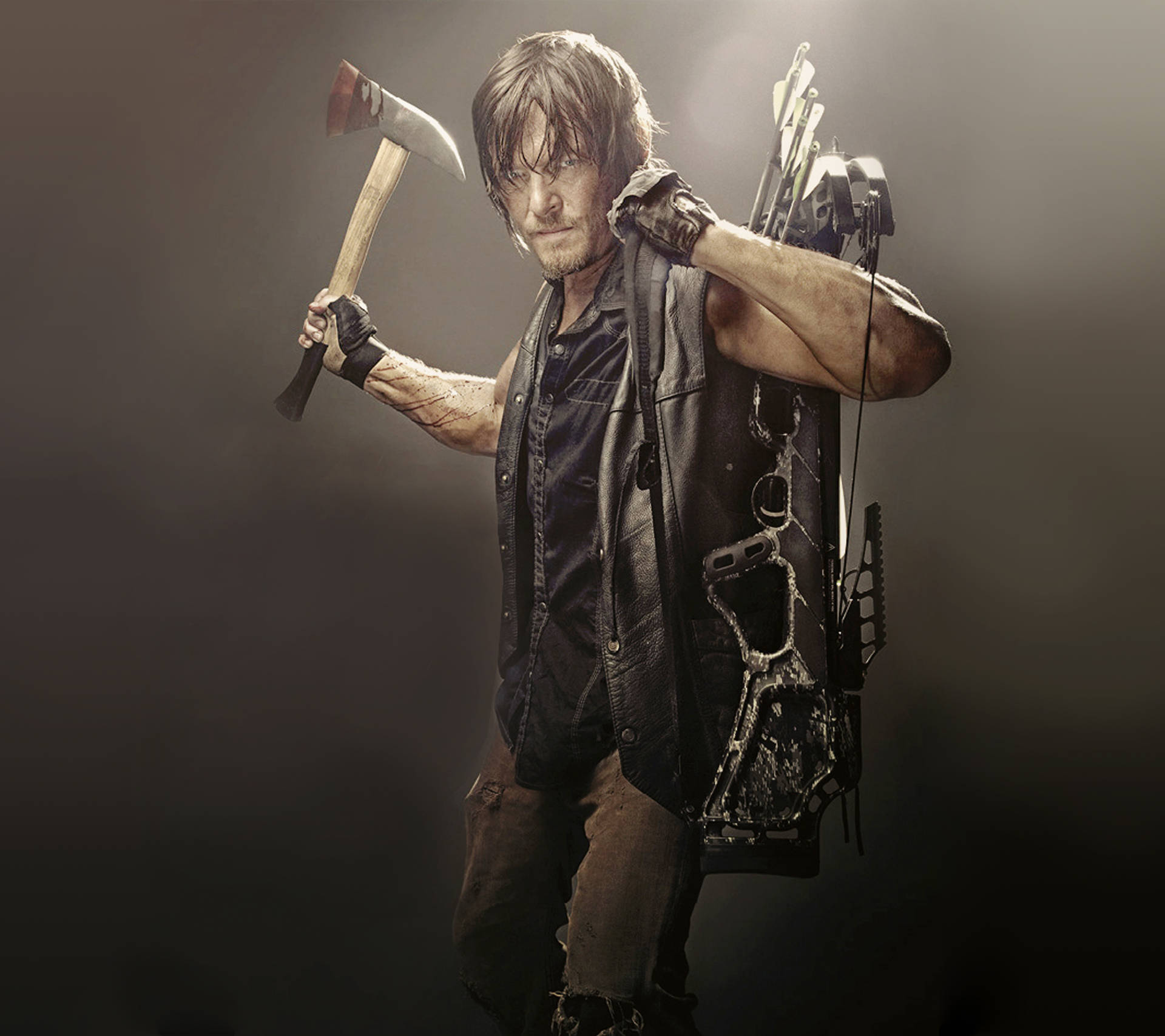 Walking Dead Daryl With Weapons Background