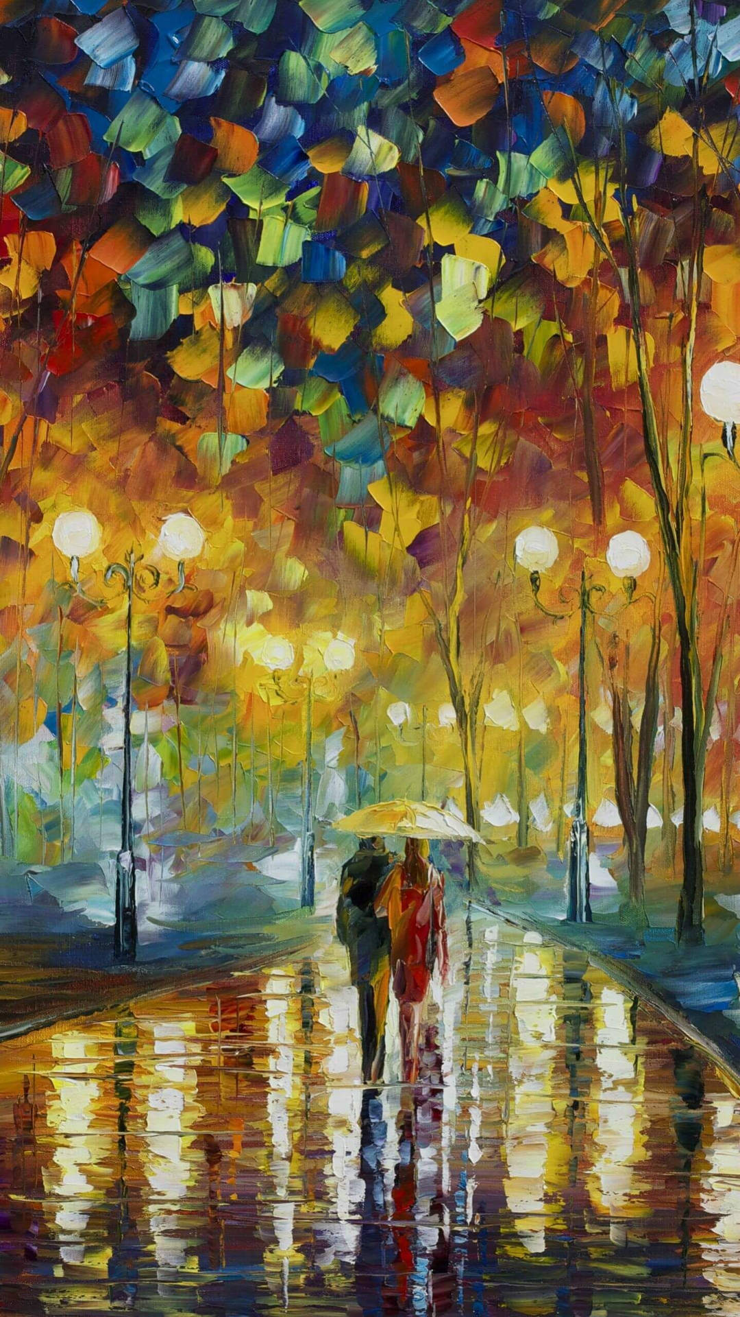 Walking In Rain Love Story Painting