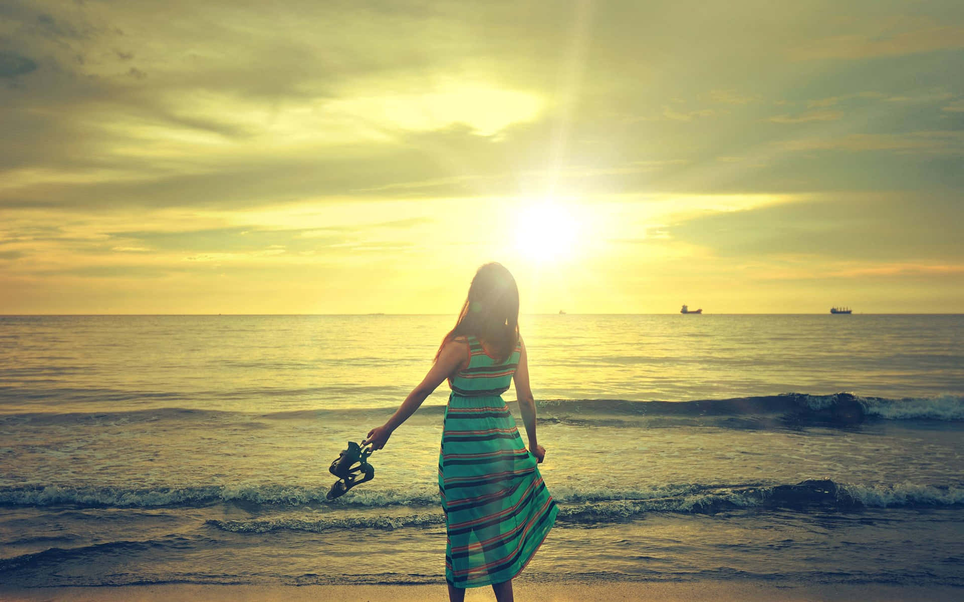 Walking Sad Girl On Beach