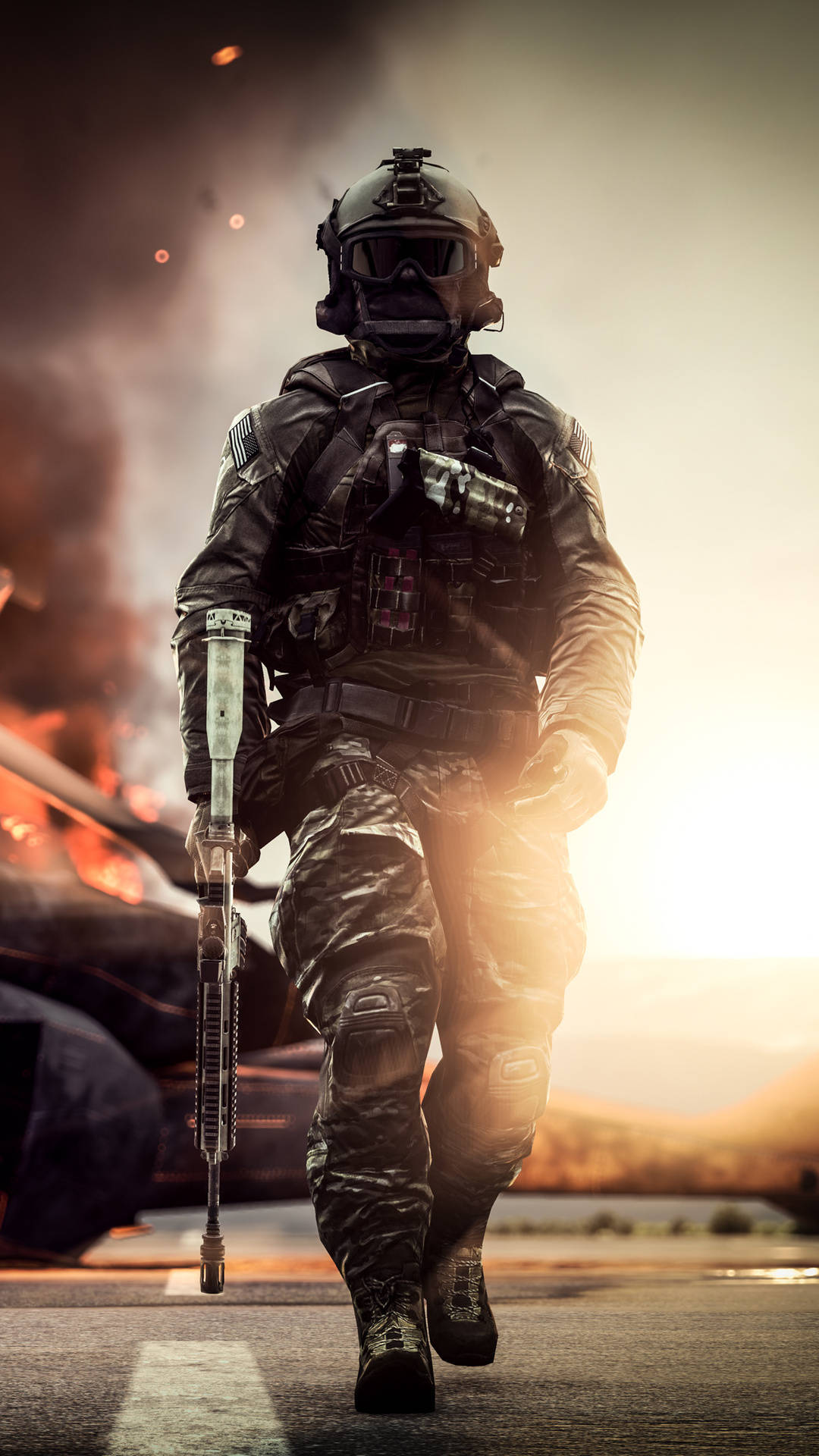 Walking Soldier In Full Gear Battlefield 4 Phone Background