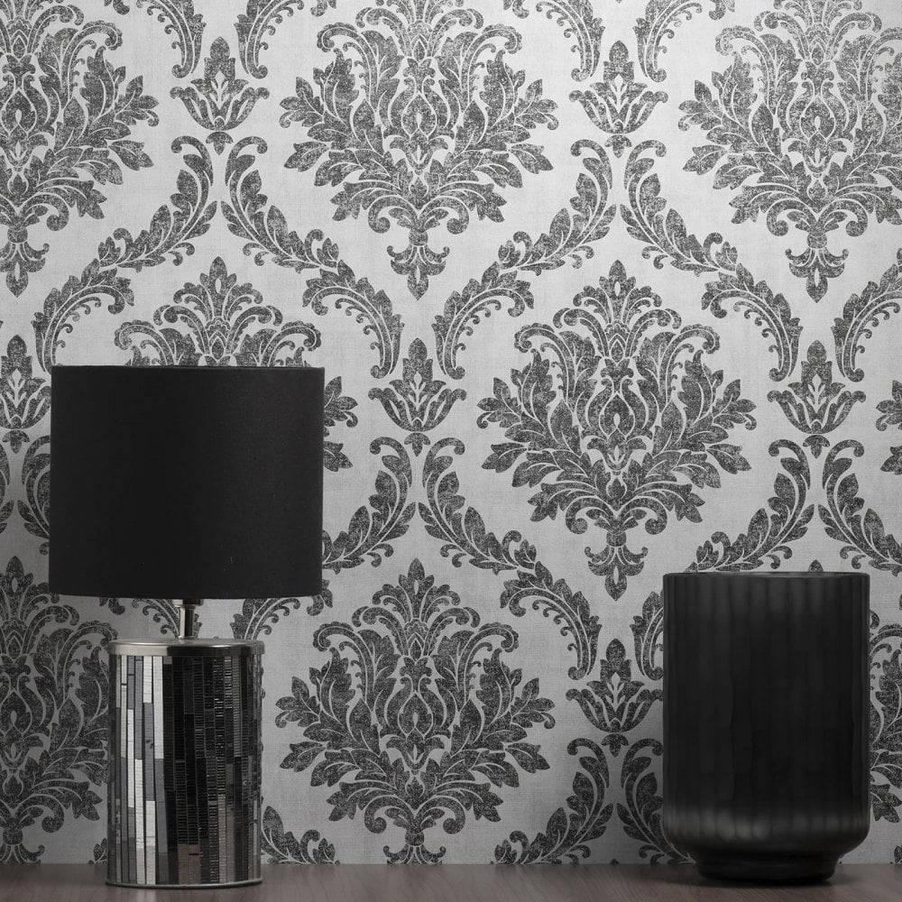 Wall Covered In Vintage Tulsa Damask Pattern