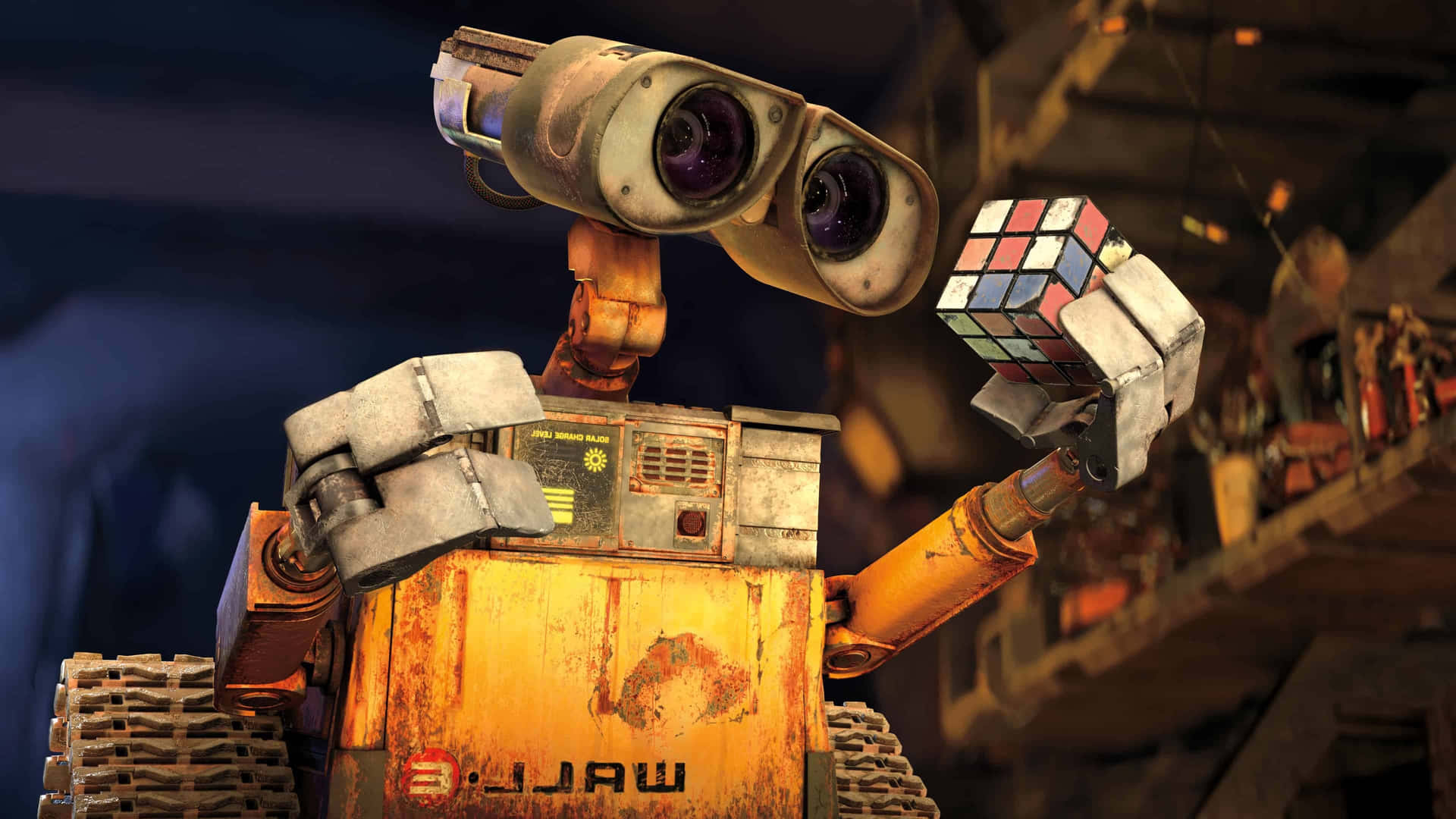 Wall E Holding Rubiks Cube Background