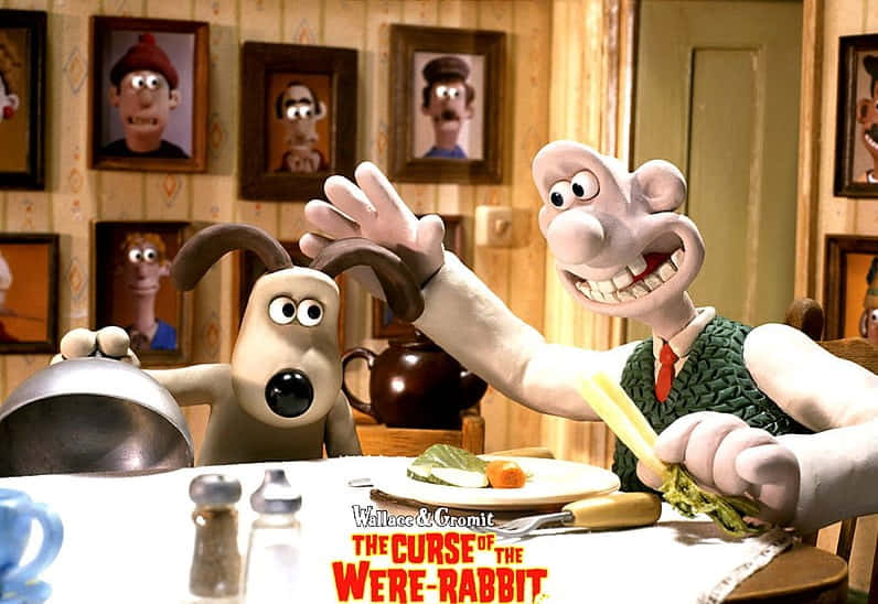 Wallace & Gromit The Curse Of The Were-rabbit Dining Together Background