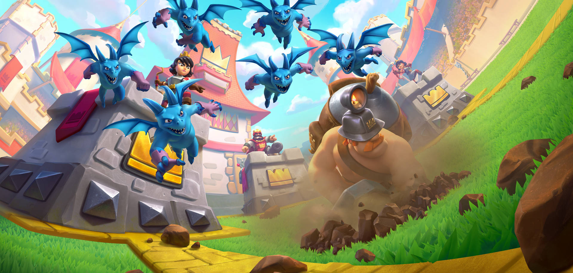 Wallpaper Of Minions And The Mighty Miner From The Clash Royale Phone Game Background