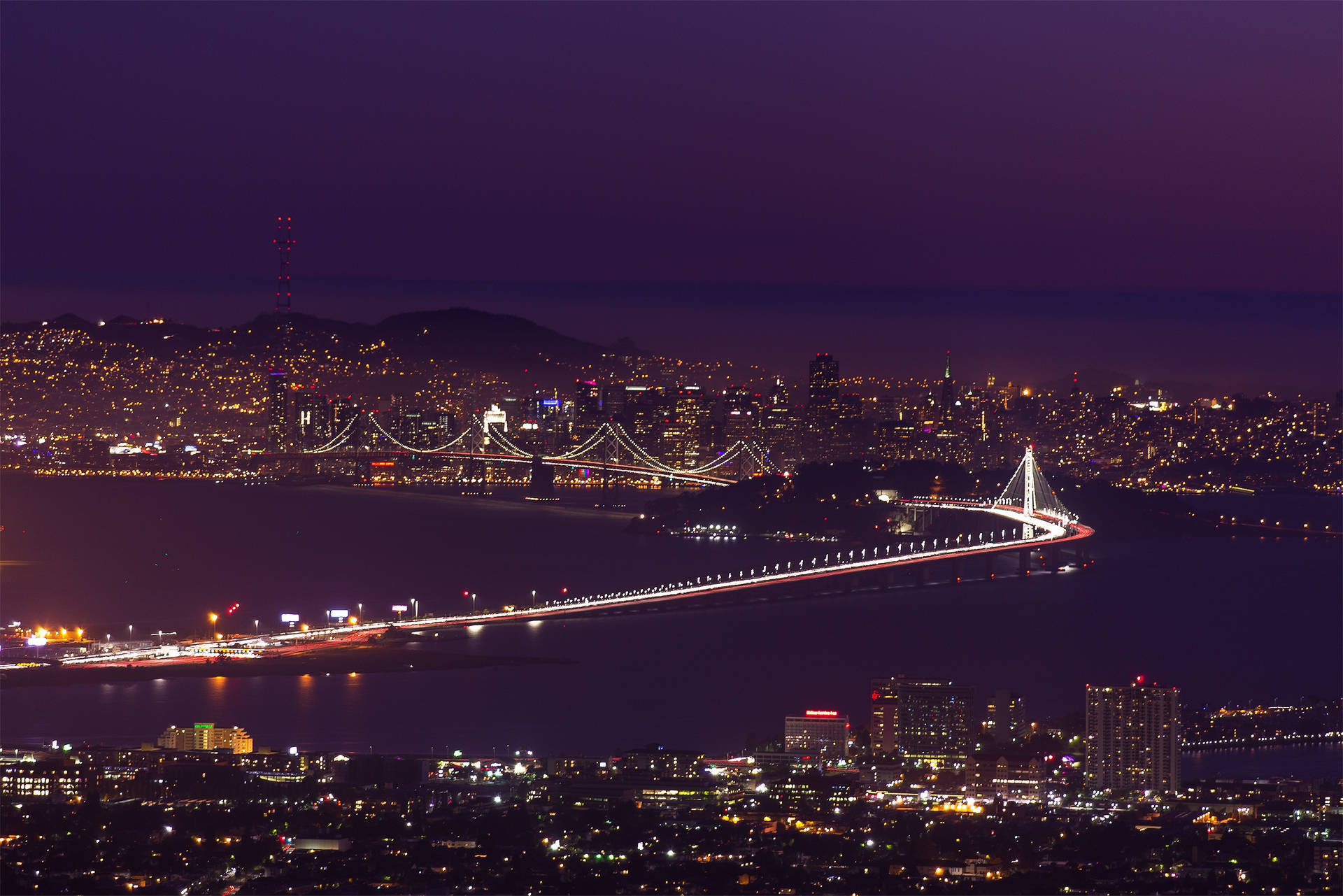 Wallpaper San Francisco, Night City, Bridge, Skyscrapers Background