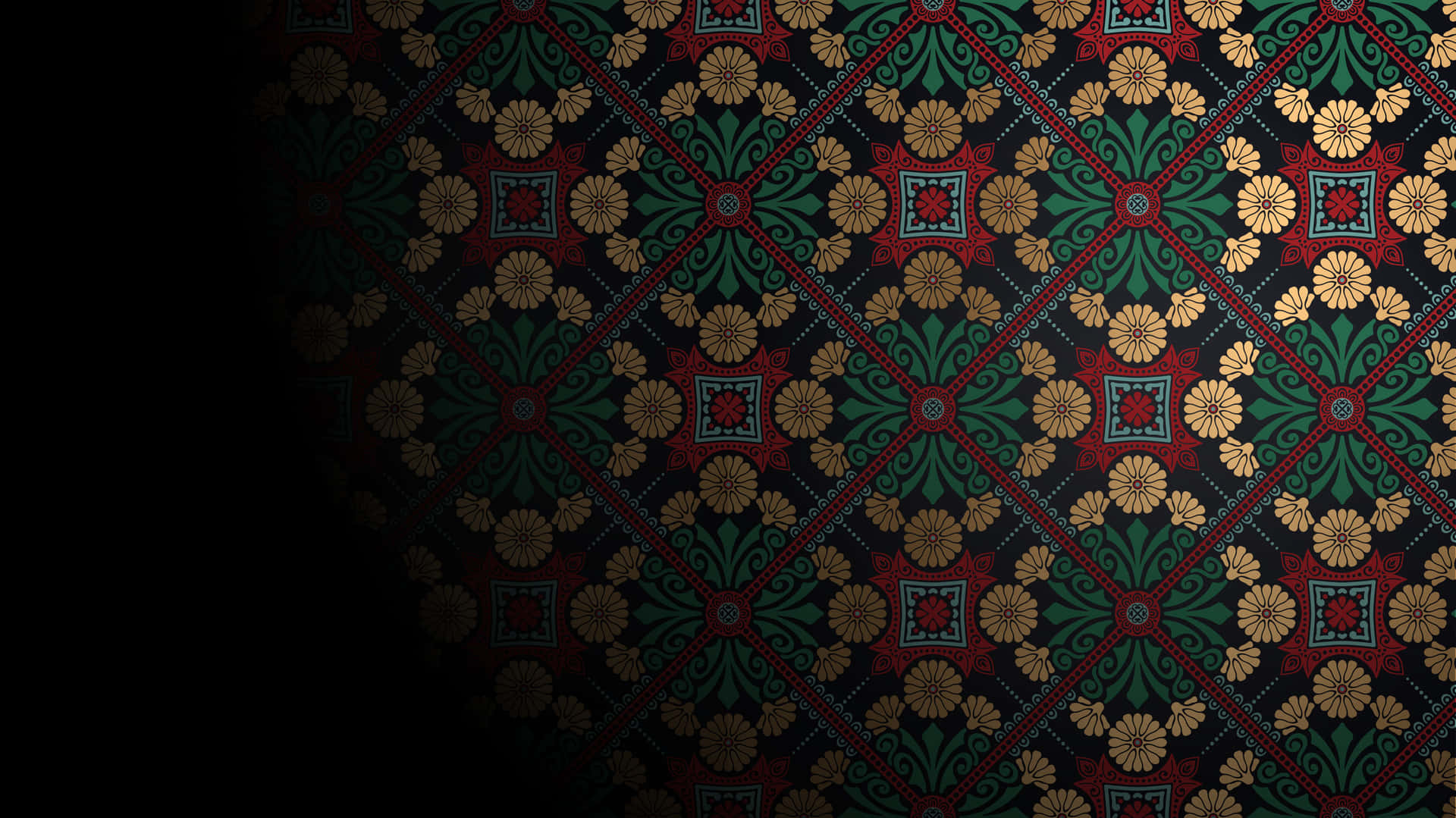 Wallpaper With A Black Background And Red And Green Designs Background