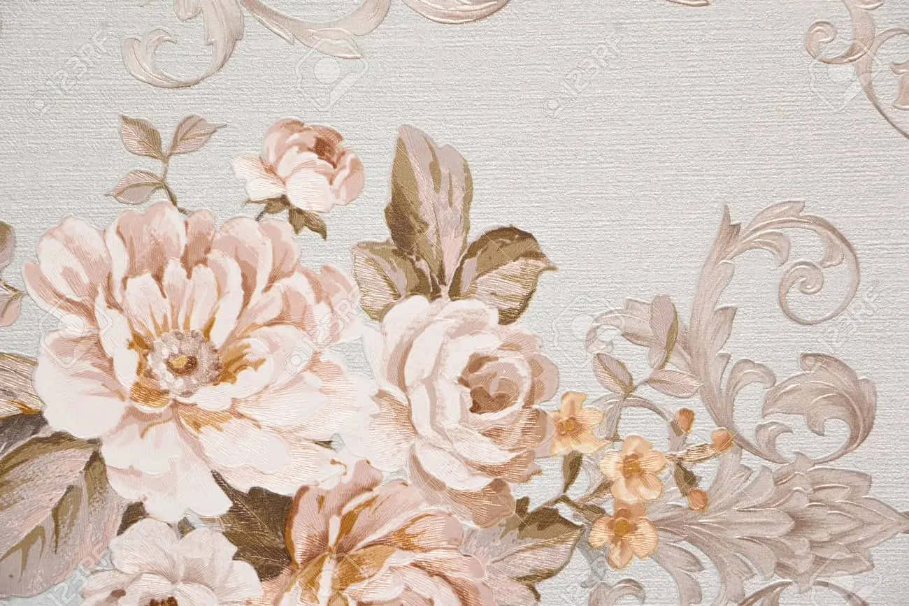 Wallpaper With Flowers And Scrolls