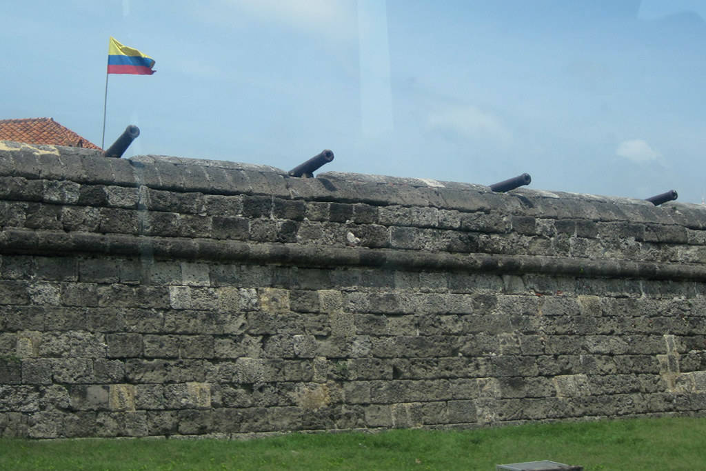 Walls Of Cartagena With Flag Background