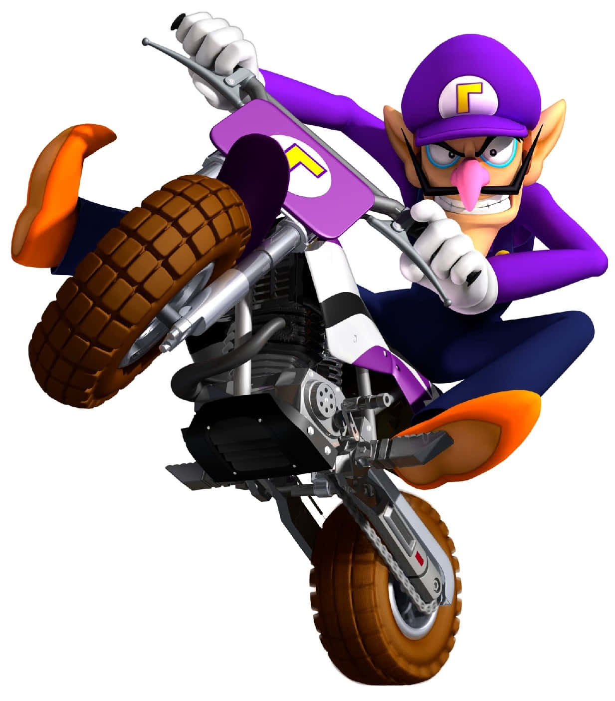 Waluigi Posing In His Iconic Style Against A Colorful Geometric Background.