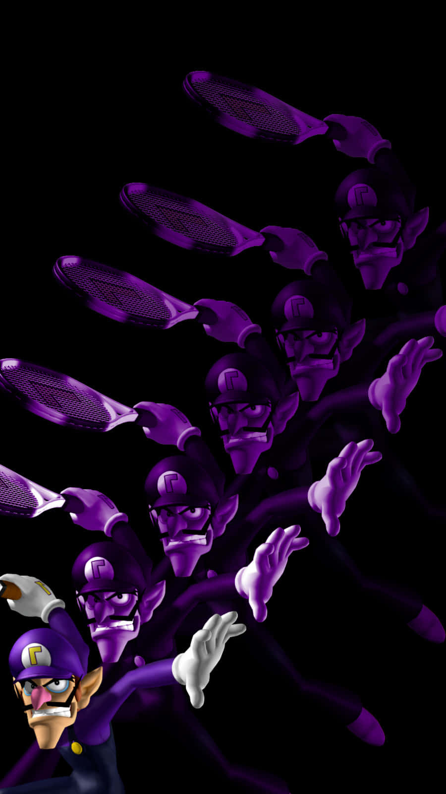Waluigi Strikes A Pose In His Iconic Purple And Black Outfit.