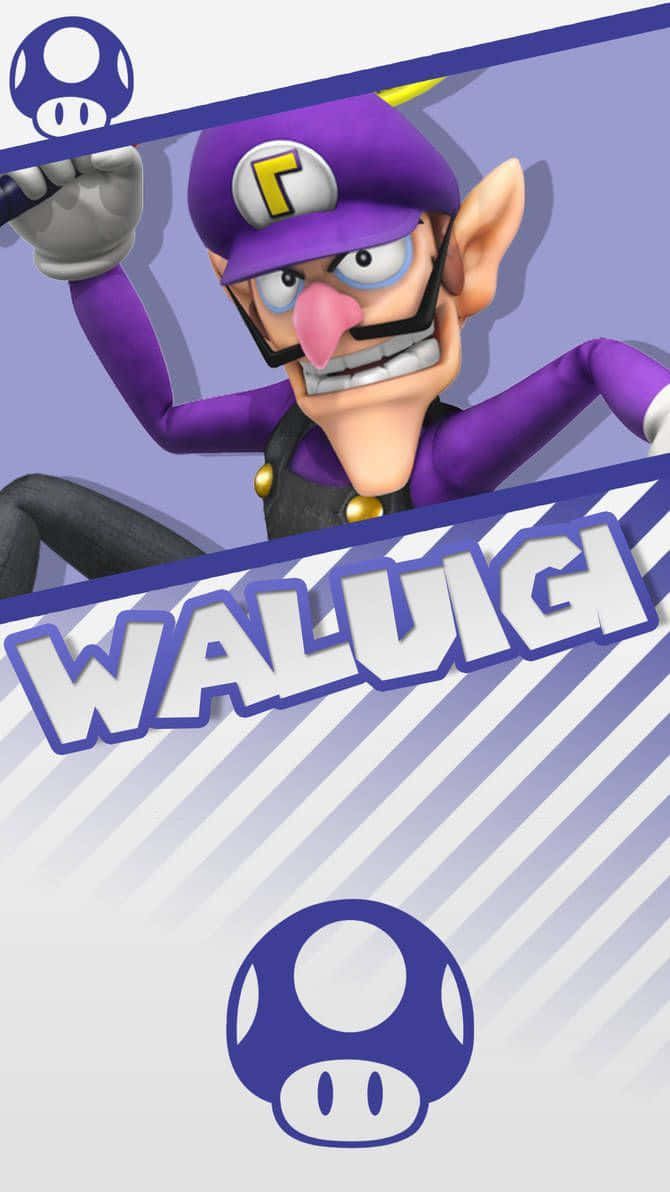 Waluigi Strikes A Victorious Pose In Front Of A Purple Background.