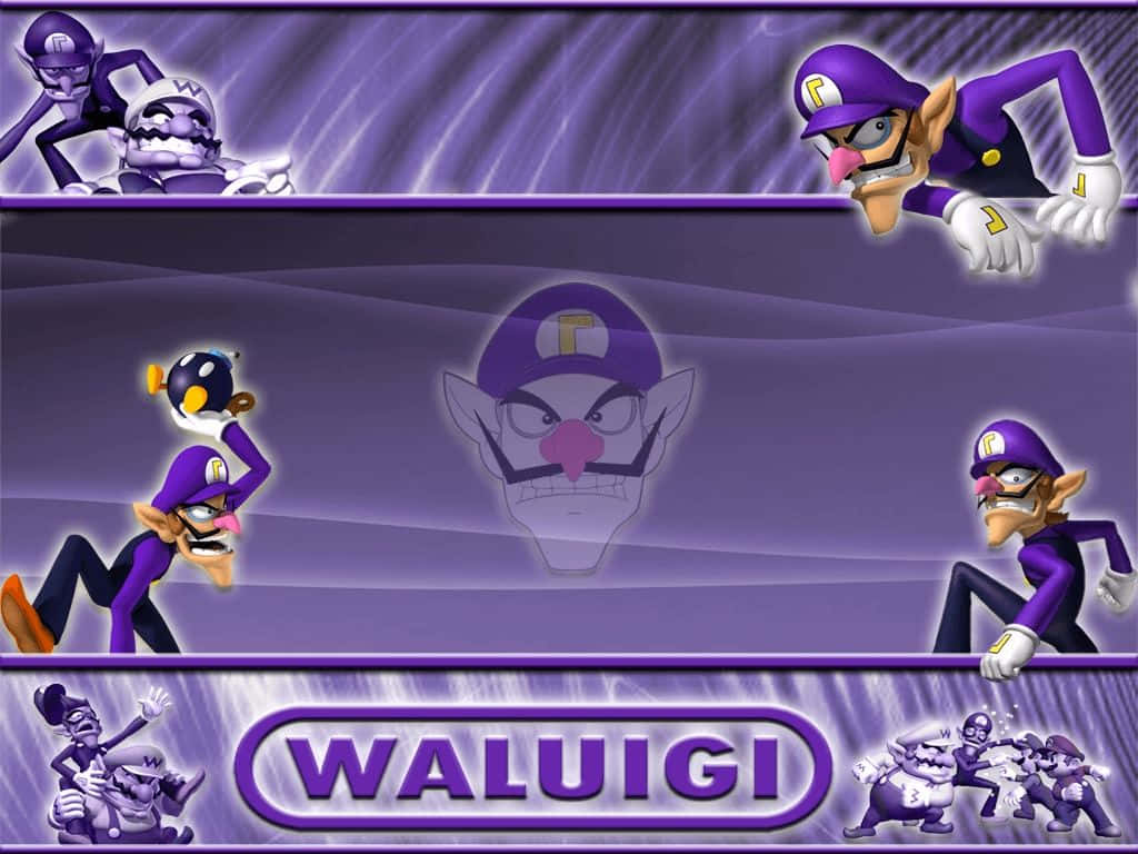 Waluigi Striking A Playful Pose In A Vibrant Background