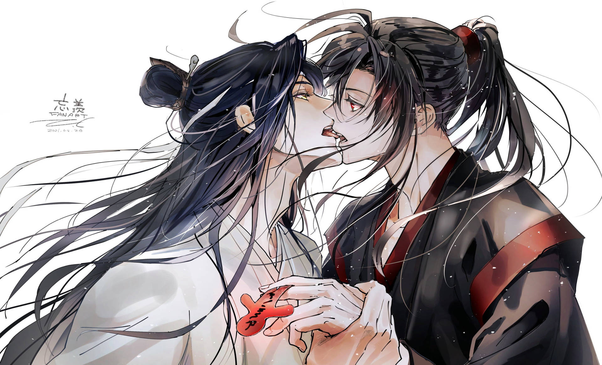 Wangxian Anime Couple Kiss Fan Art Background