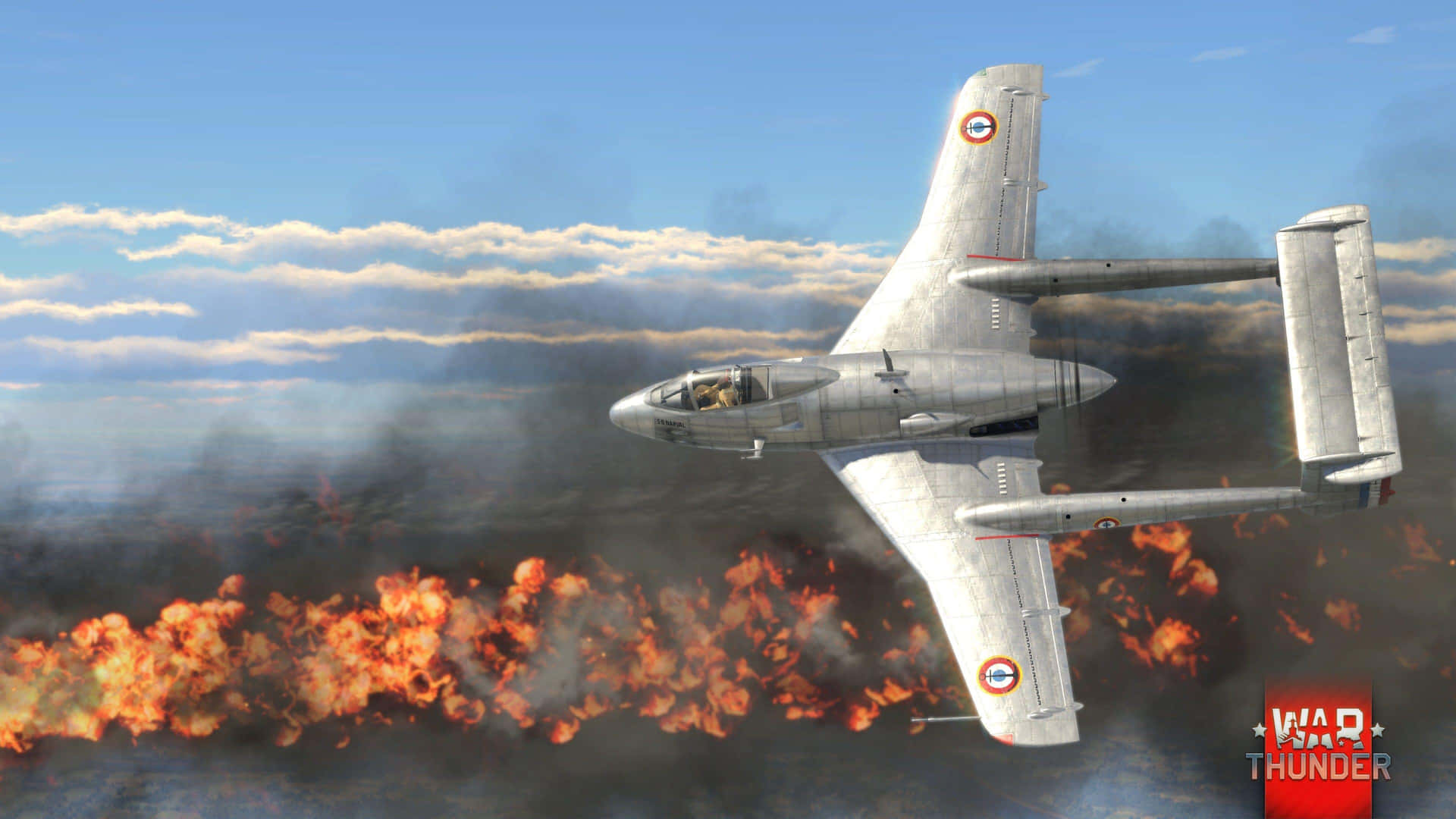 War Thunder Aerial Combat Over Fire Background