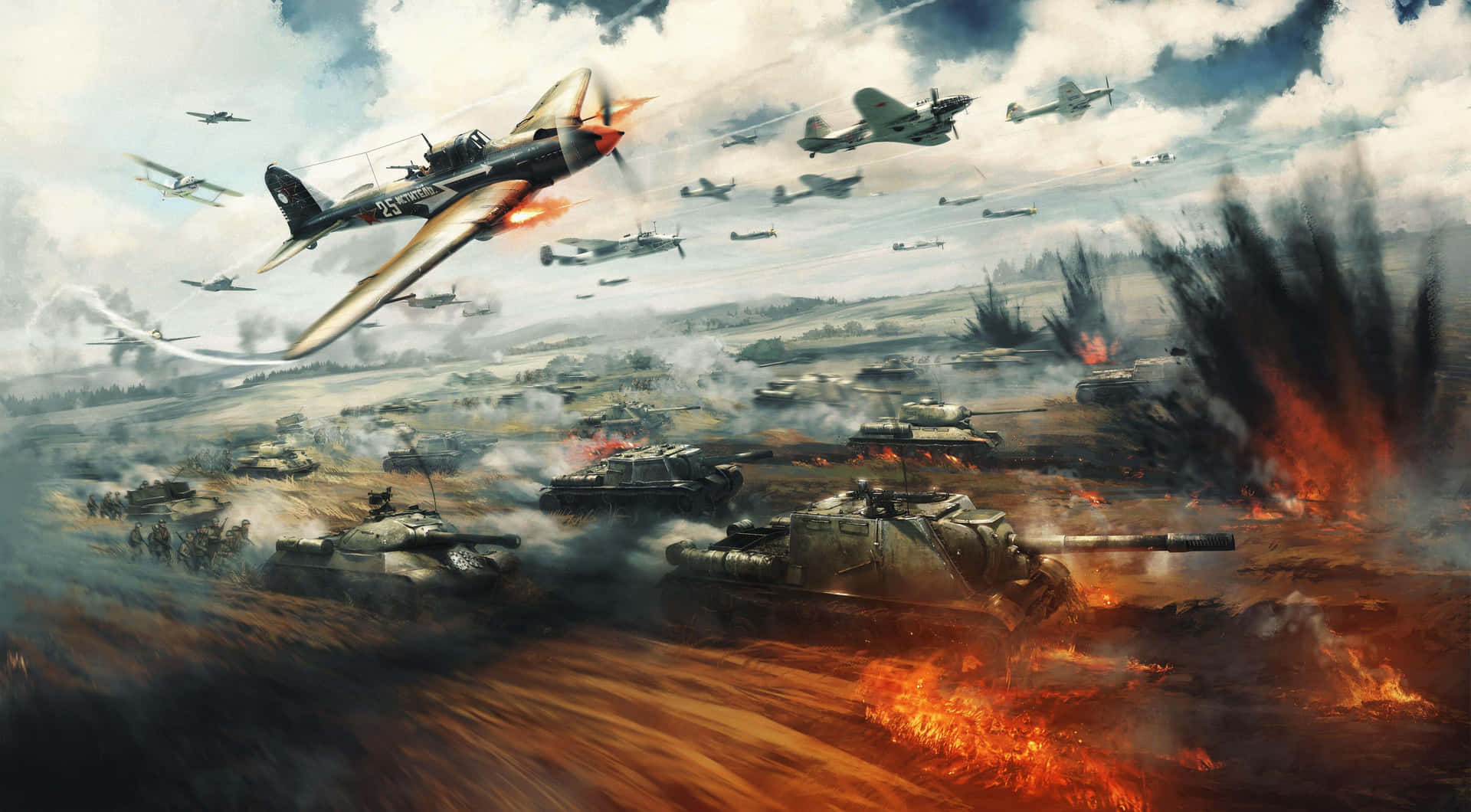 War Thunder_ Aerial Tank Battle_ Artwork Background