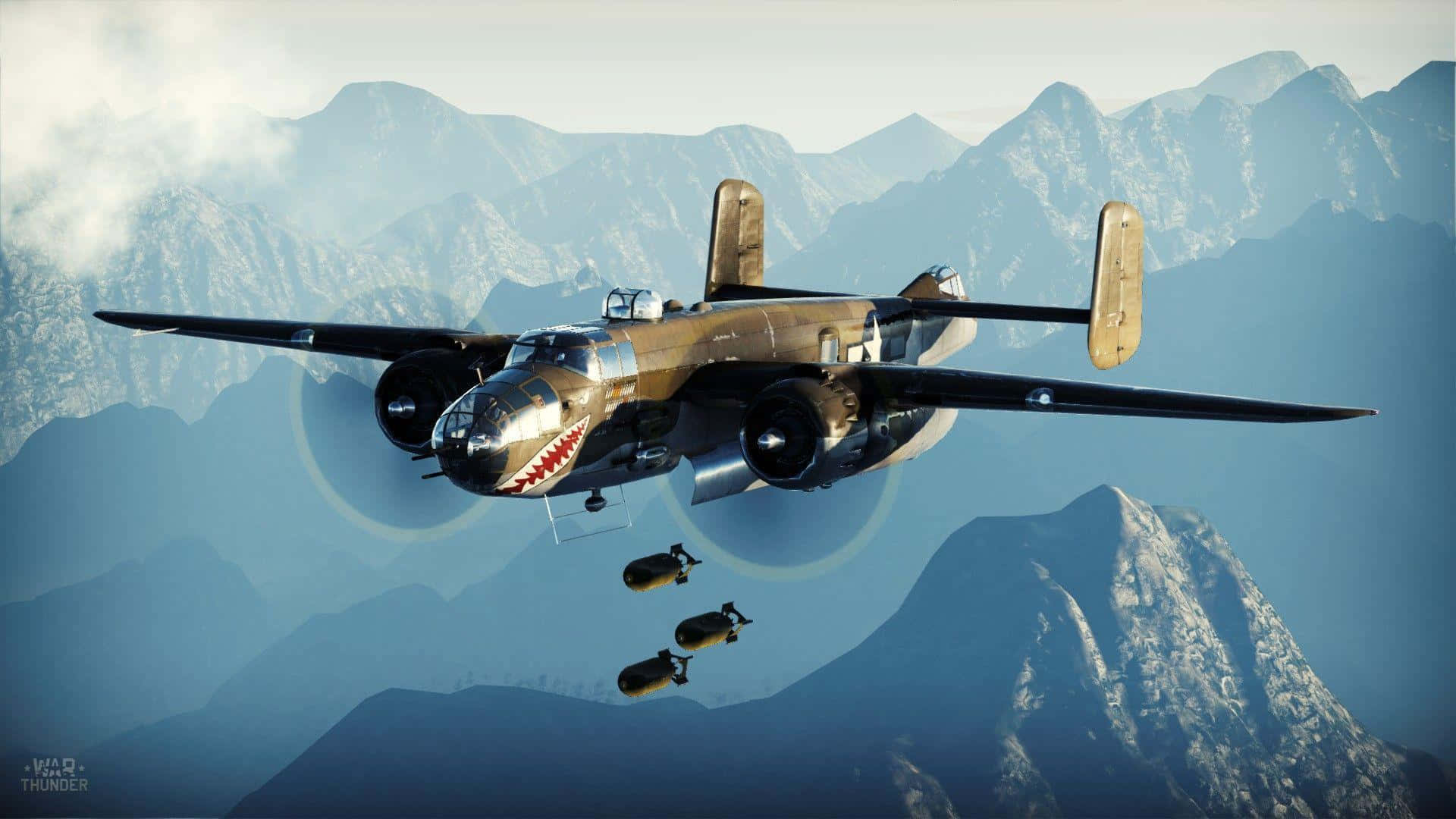 War Thunder Bomber Over Mountains Background