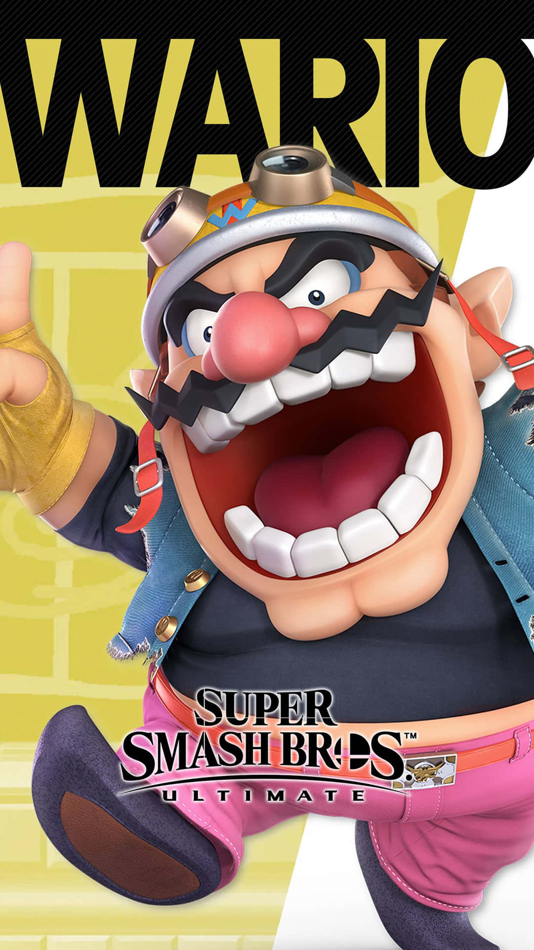 Wario Power Pose In Front Of Gold Coin Background