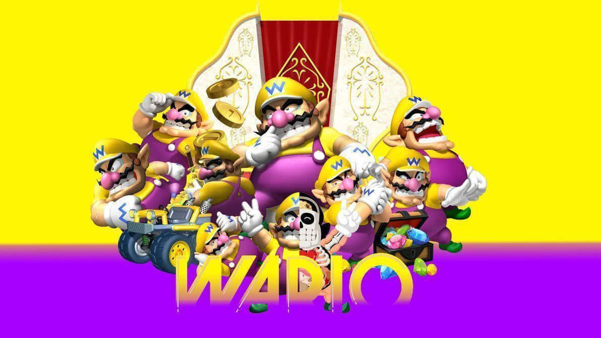 Wario's Mischievous Grin In A Colorful Video Game Setting Background
