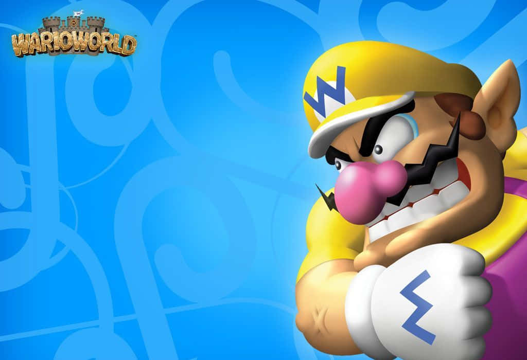 Wario Scheming In A Fun Cartoon Style Background