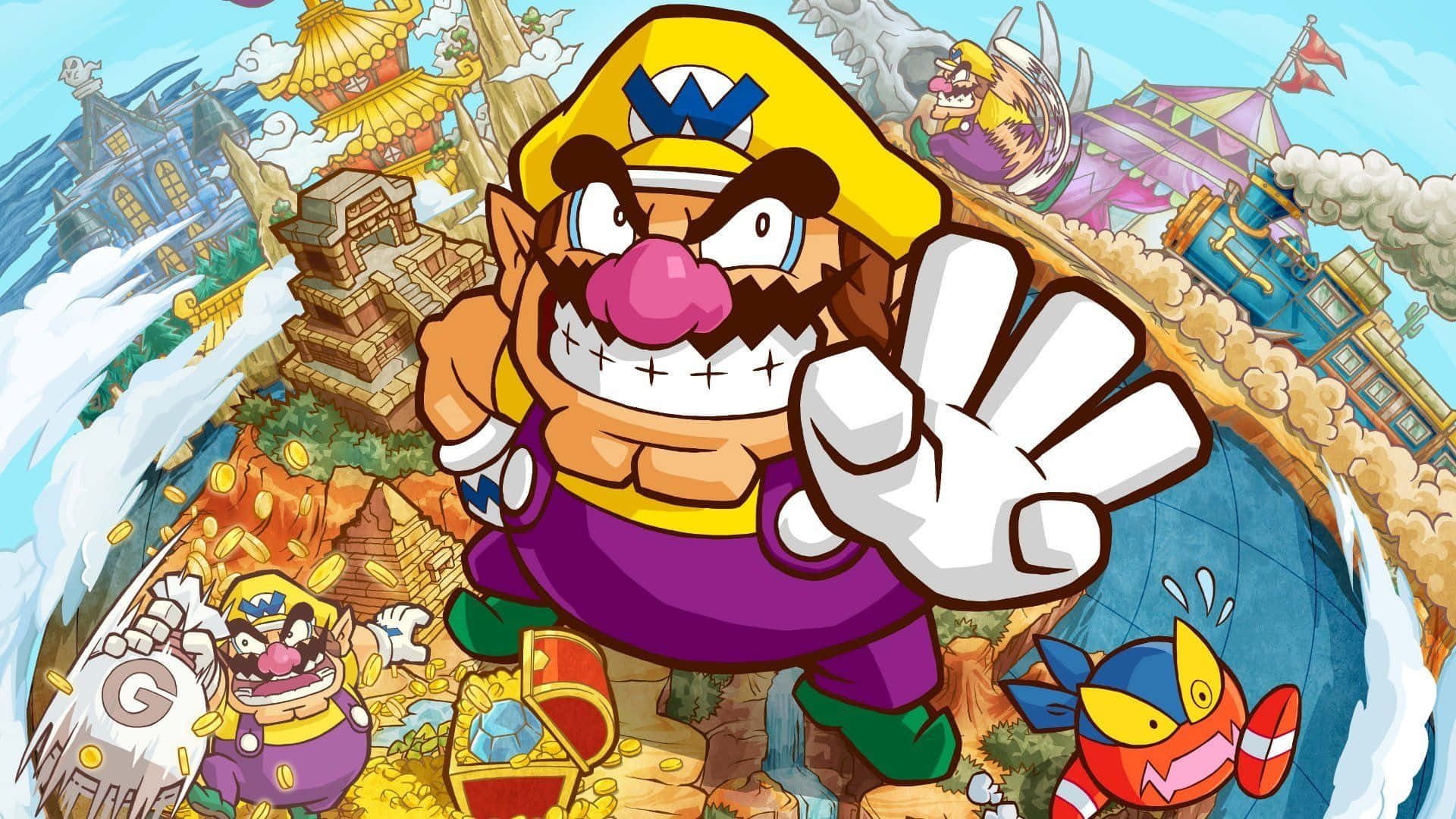 Wario Smirking With Glowing Eyes In A Dark Background Background