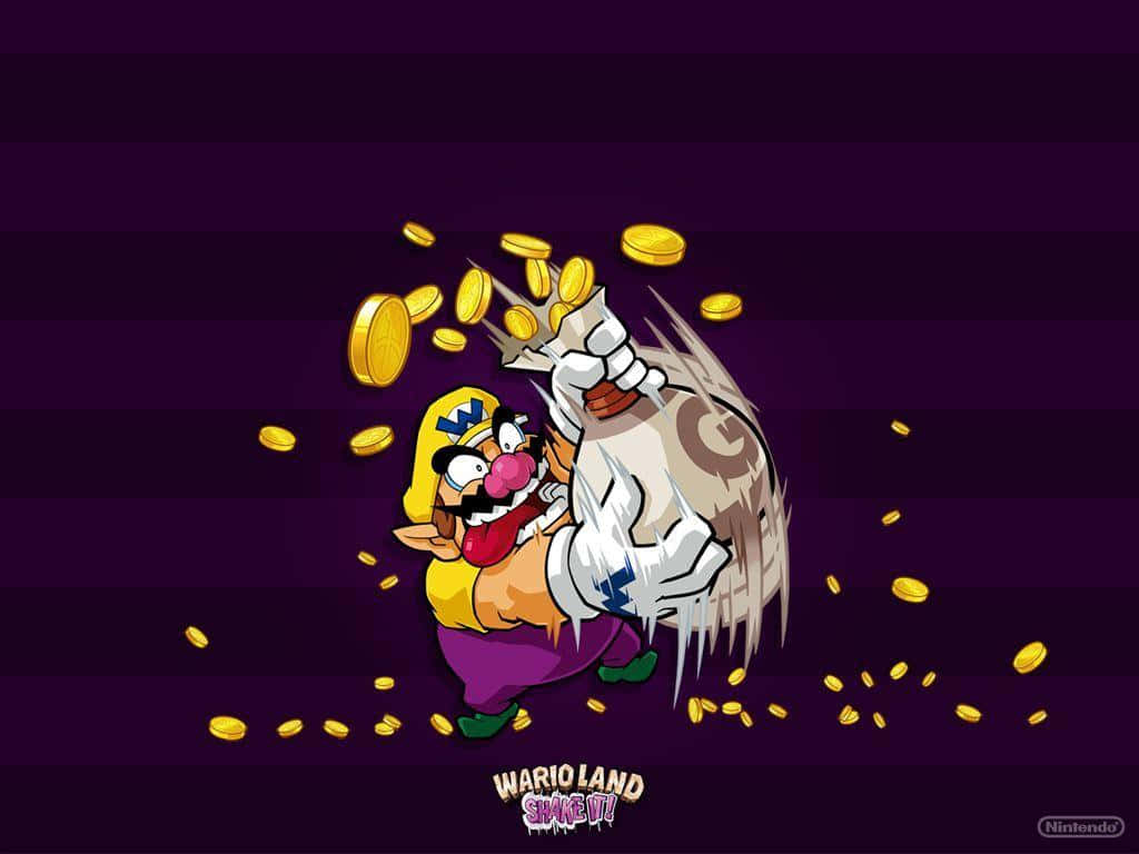 Wario Strikes A Pose Against A Purple Background