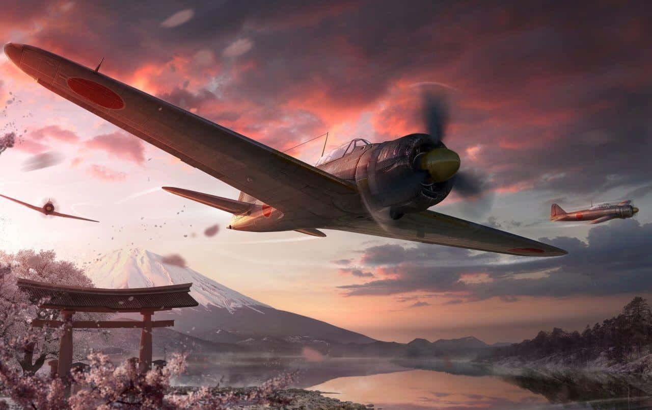 Warplanes Over Mount Fuji Background