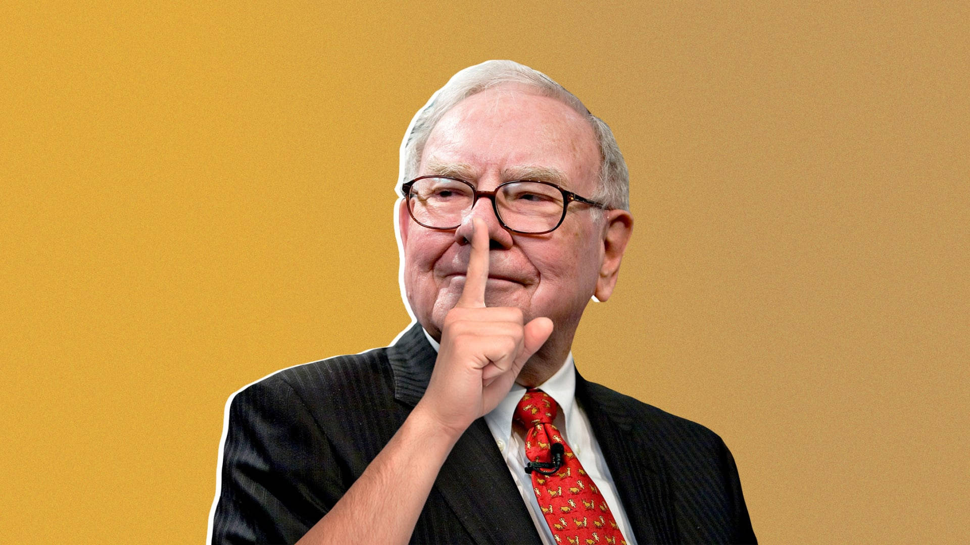 Warren Buffett Shh Hand Sign Photo