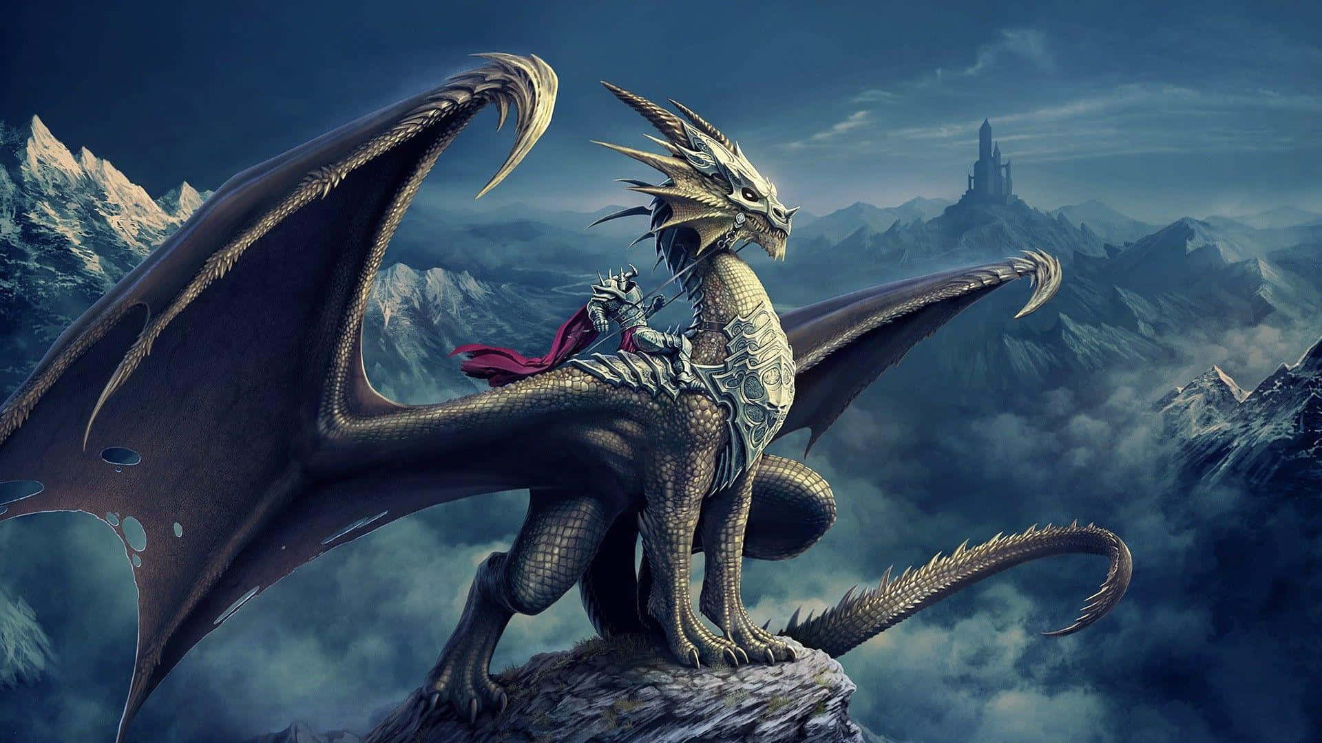 Warrior Sitting On A Black Dragon Background