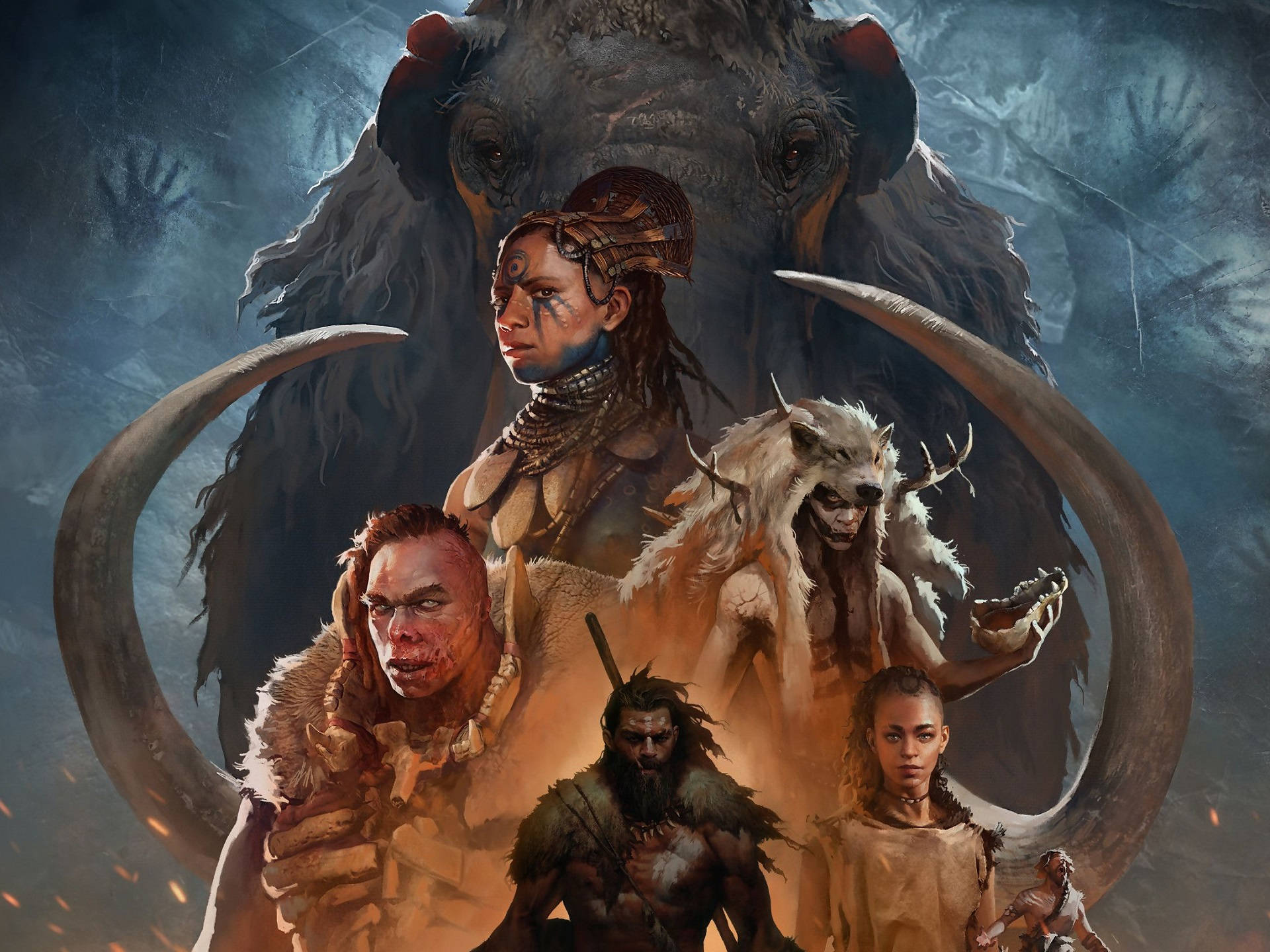 Warrior Tribe With Mammoth Background