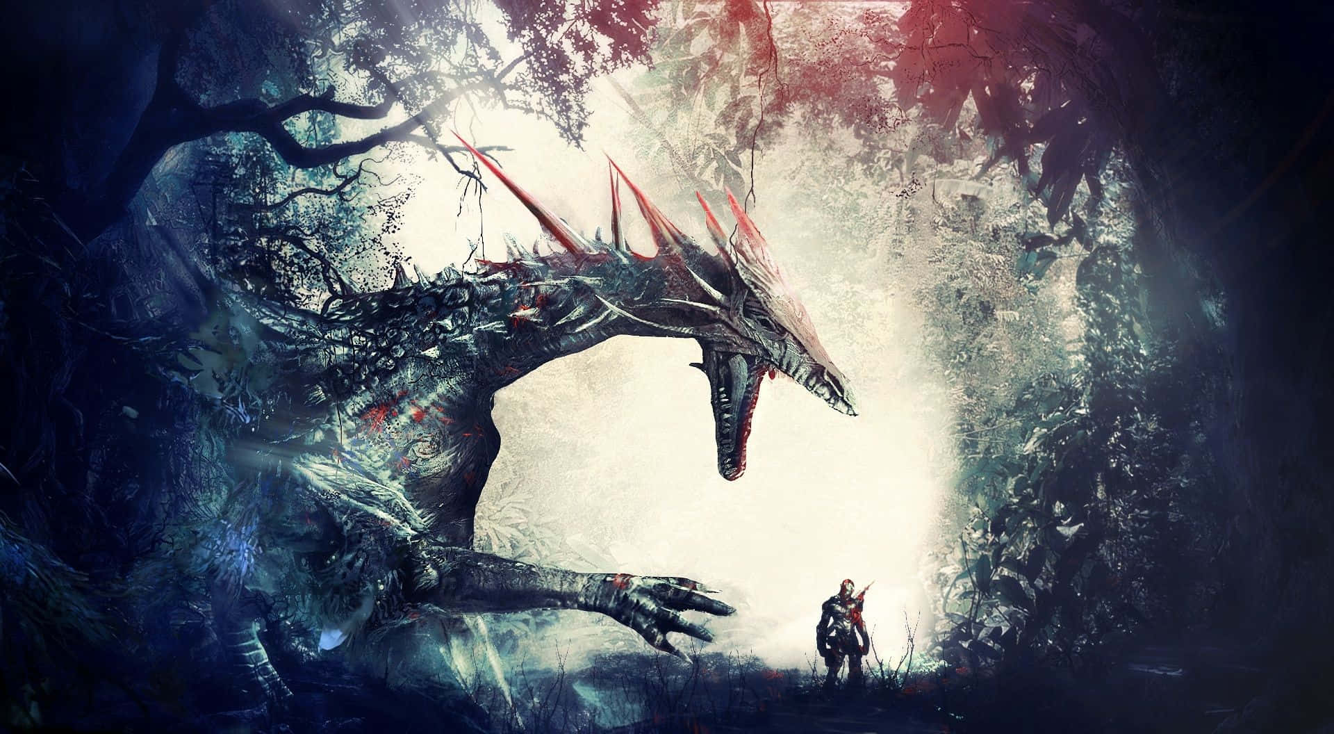 Warrior With A Mystical Dragon Background