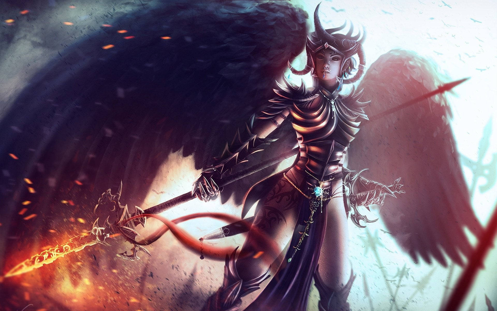 Warrior With Black Angel Wings Background
