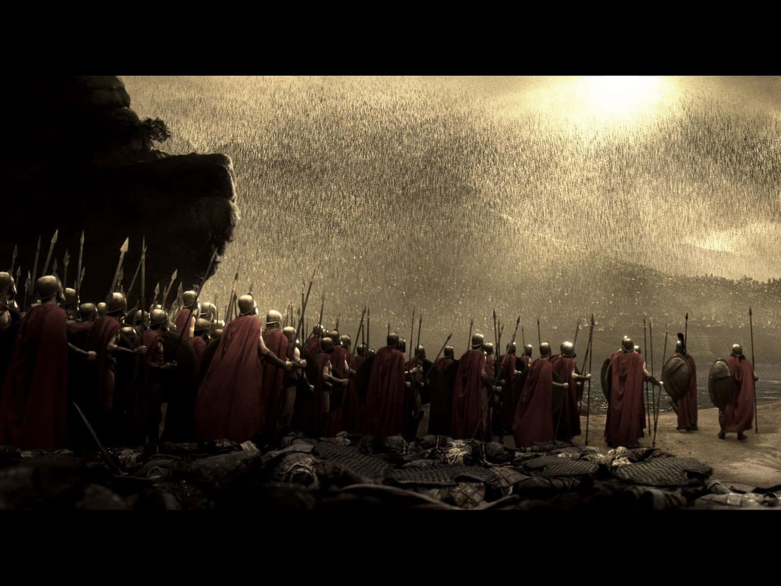 Warriors With Red Capes From The 300 Movie Background