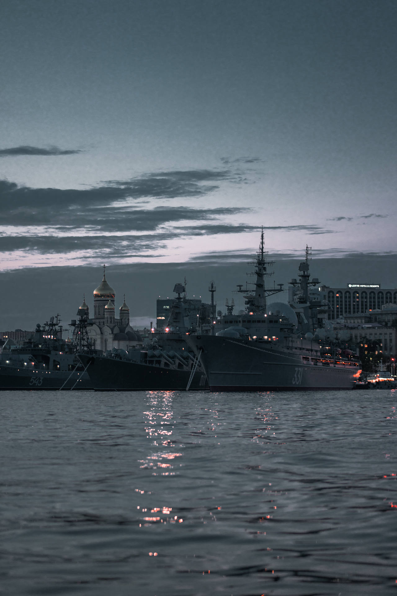 Warship And City Background