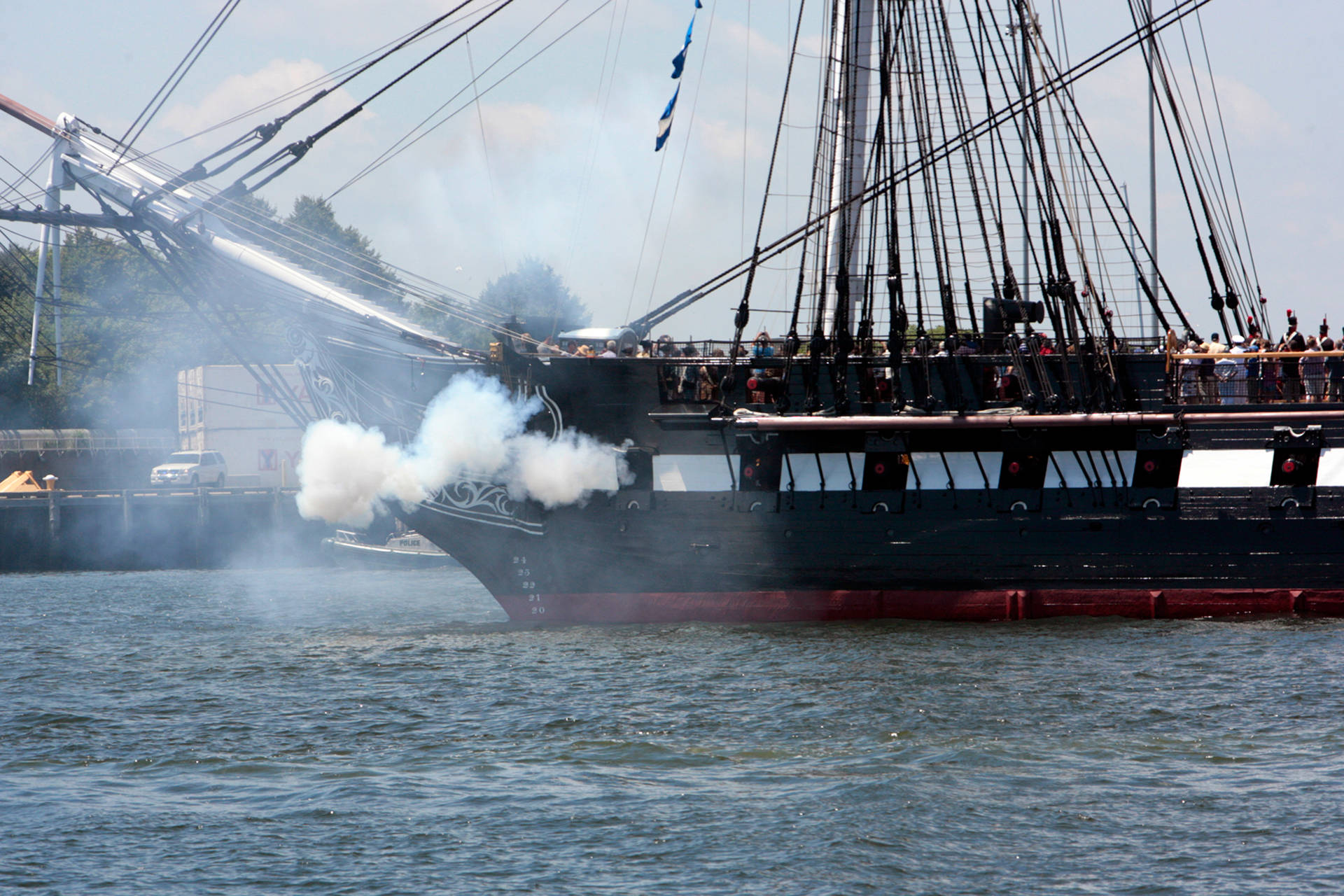 Warship Engulf In Smoke