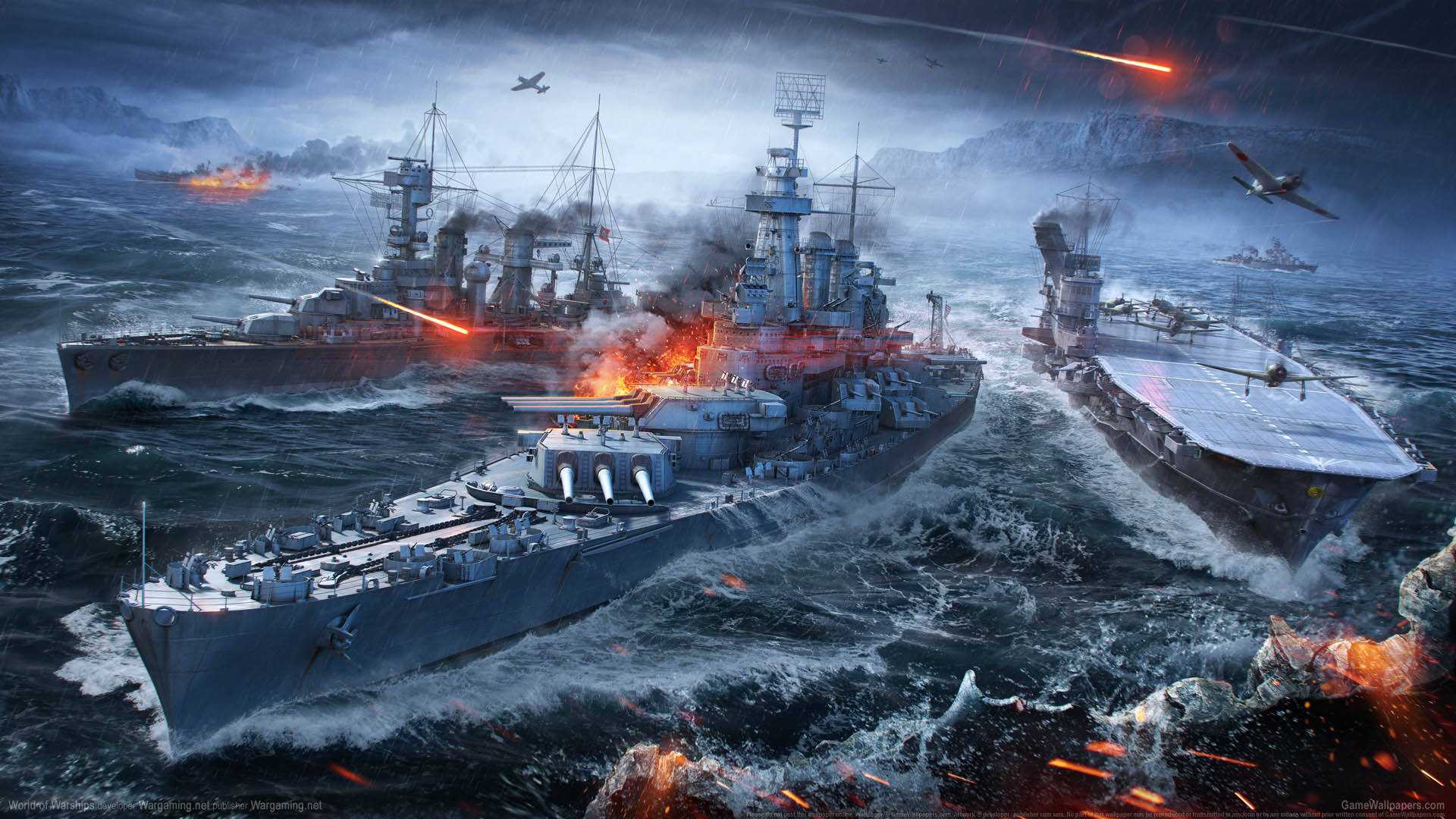 Warship In Epic Battle Background