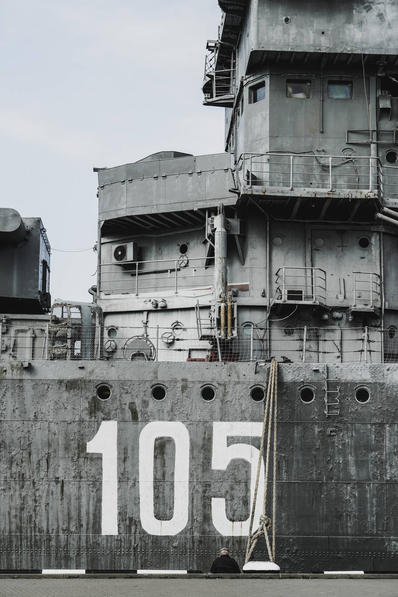 Warship In Monochrome Grey Background