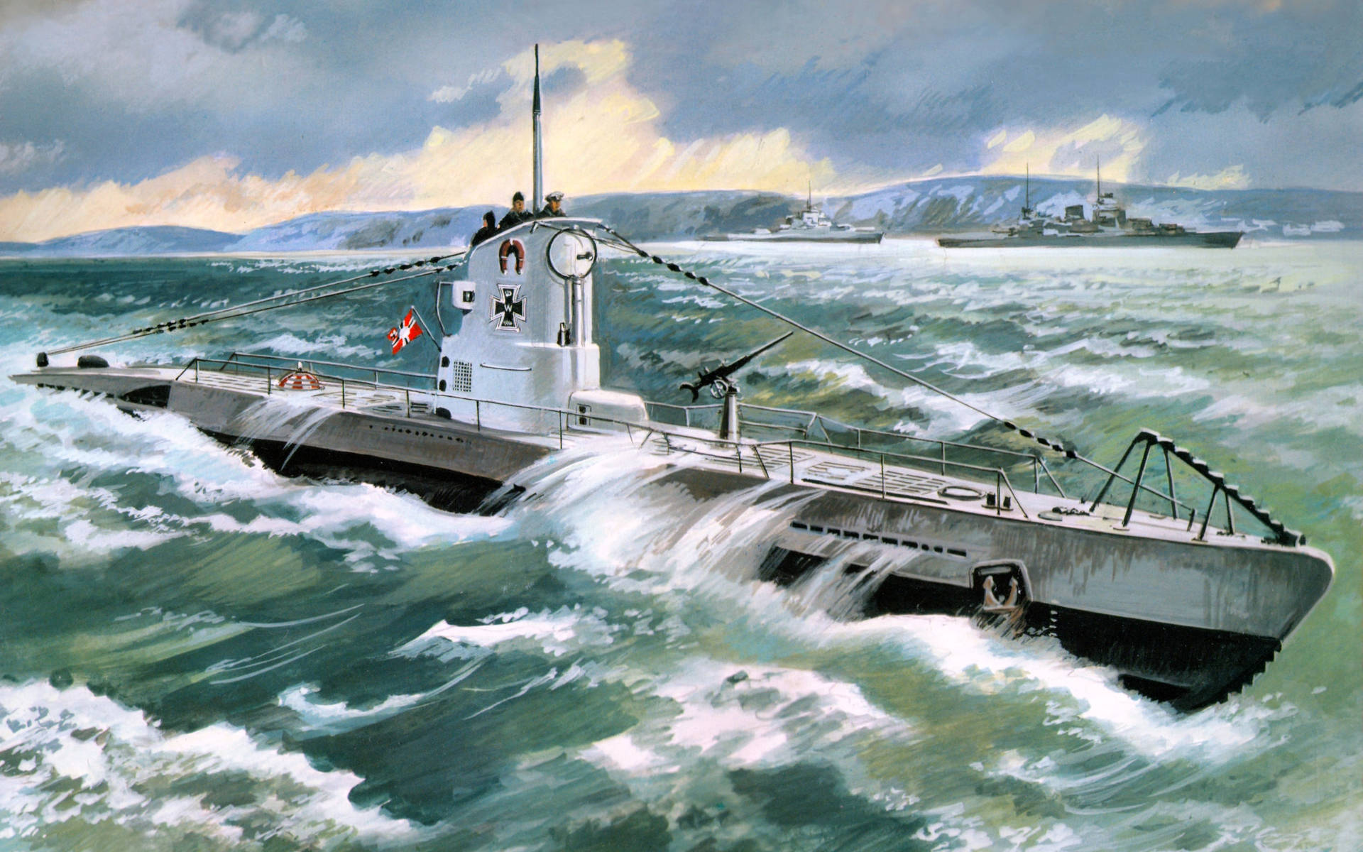 Warship Realistic Painting Background