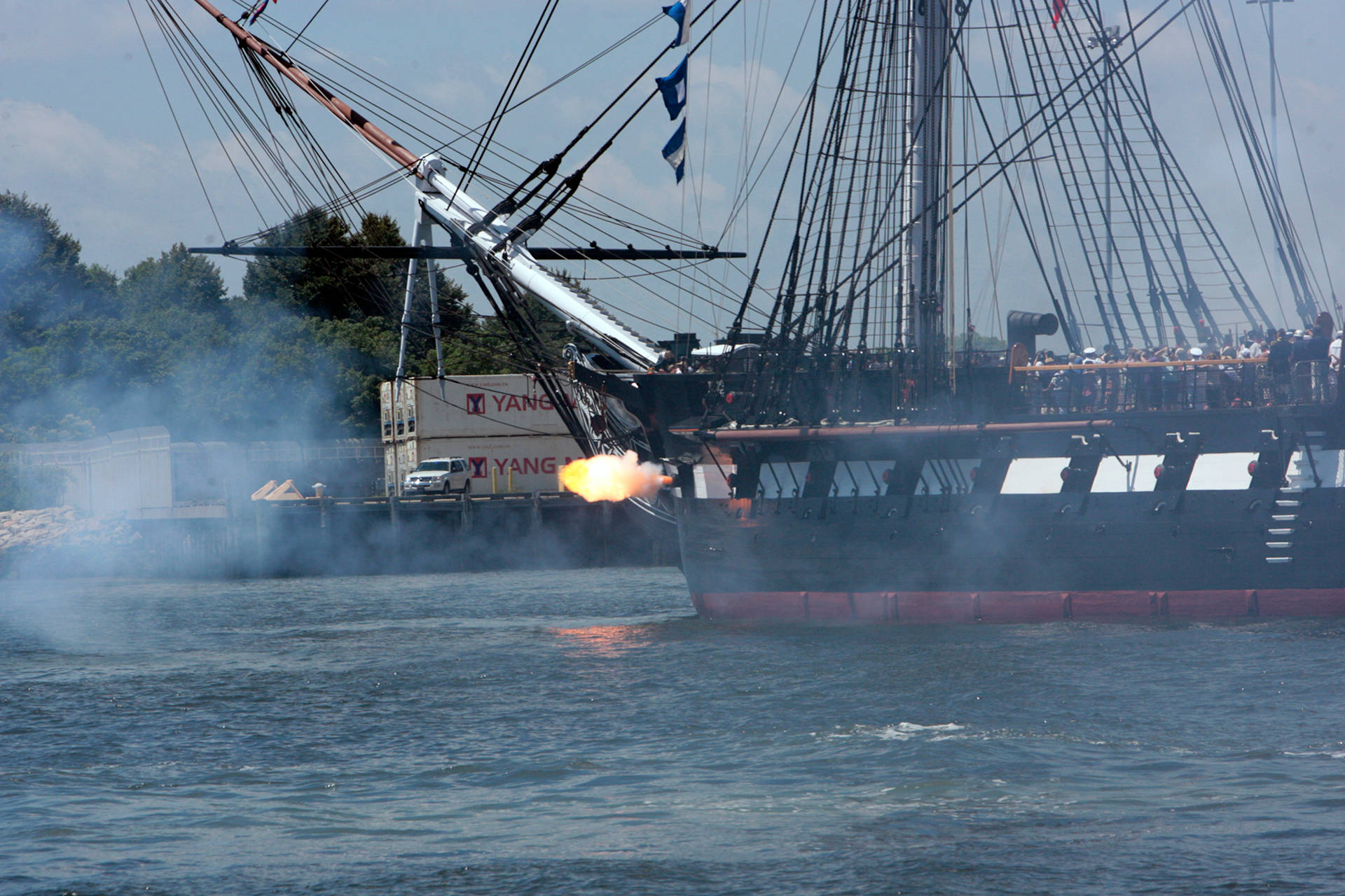 Warship Shooting Cannonball Background