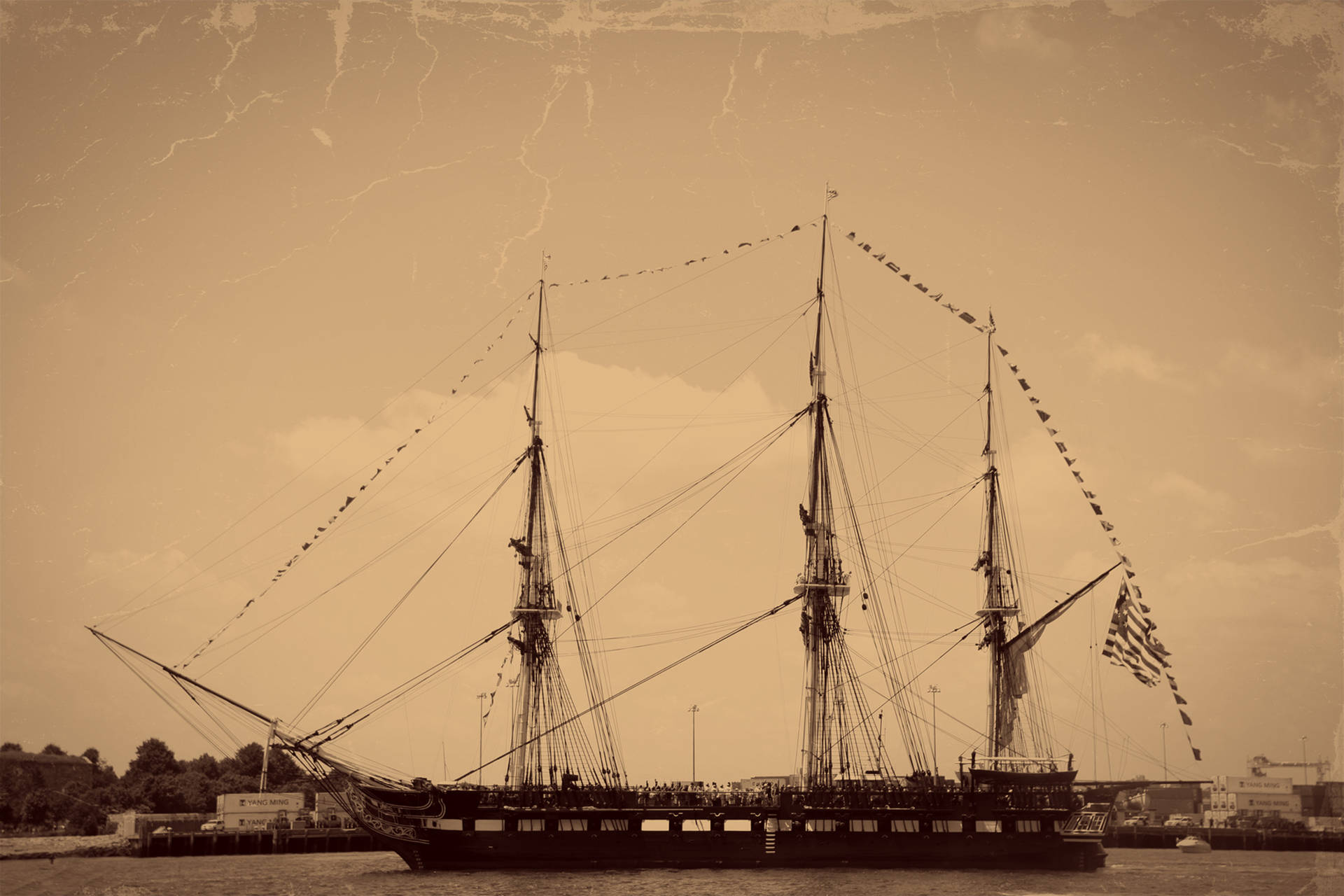 Warship Vintage Sepia Photograph Background
