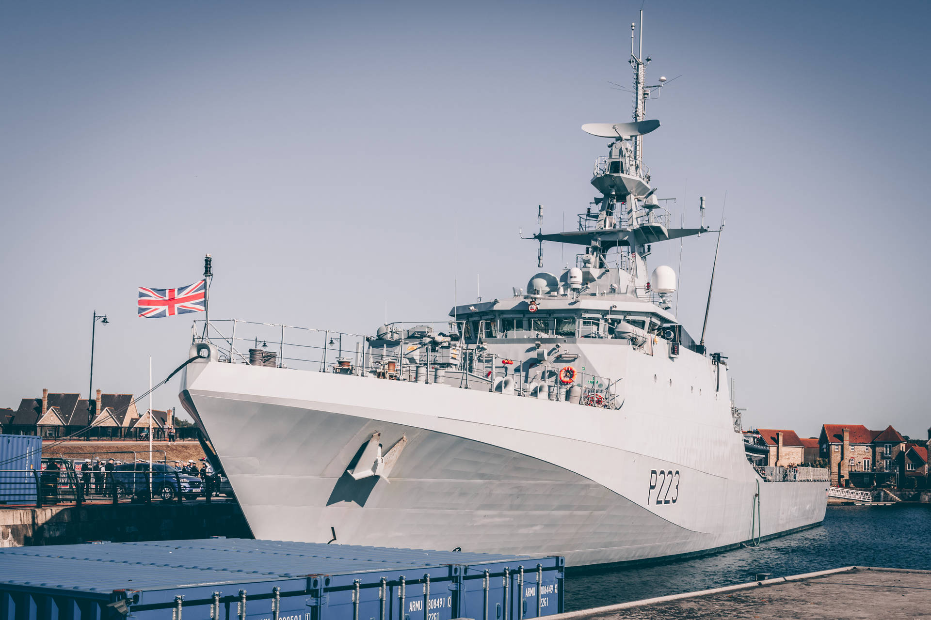 Warship With British Flag Background