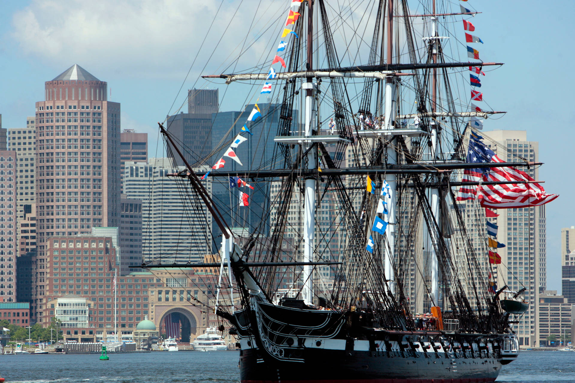 Warship With Different Flags Background